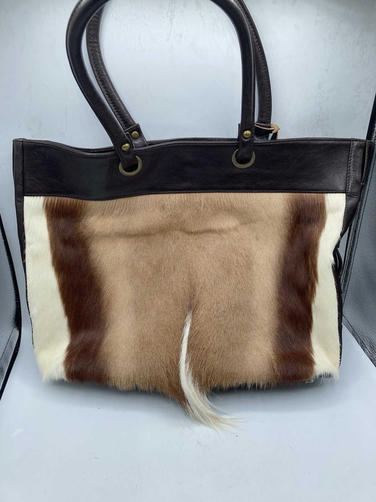 Diane Gail South African Springbok Fur Leather Trim Deer Fawn Purse Handbag EUC