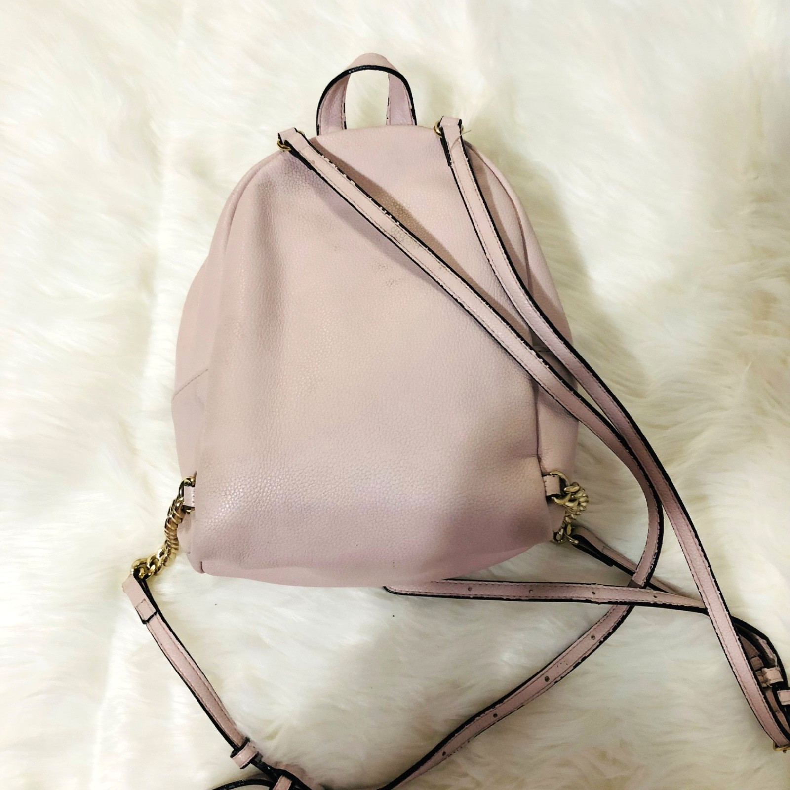 Victoria’s Secret V-quilt Mini City Backpack Pink with gold chain Hardware