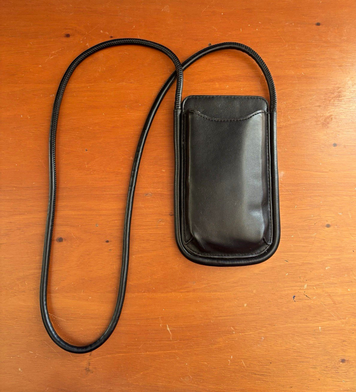 Black Women’s Crossbody Phone Pouch Neck Bag, Long Strap, Solid Rectangle