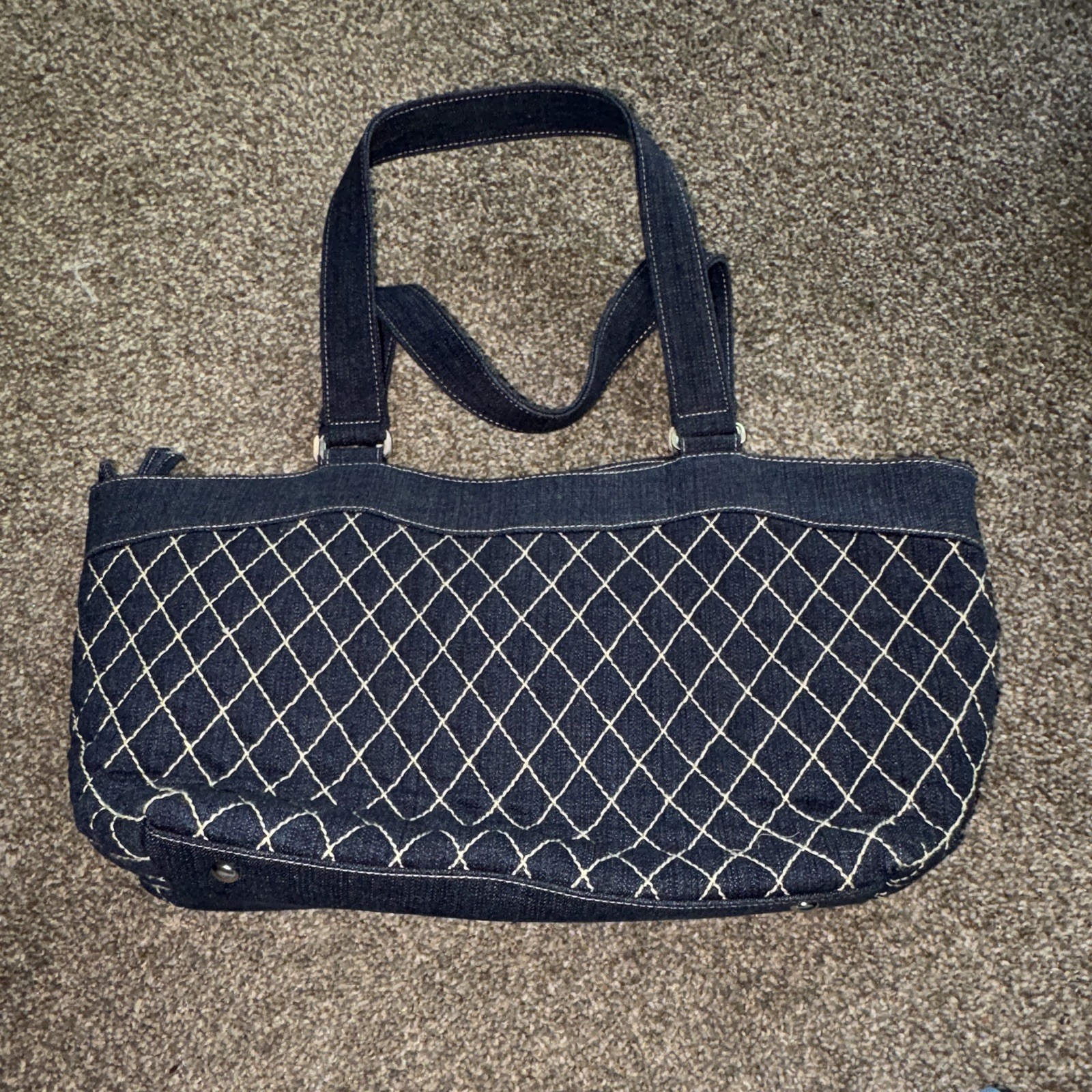 Vera Bradley Blue Quilted Tote Bag Zip Top Lined Inner Pockets Paisley