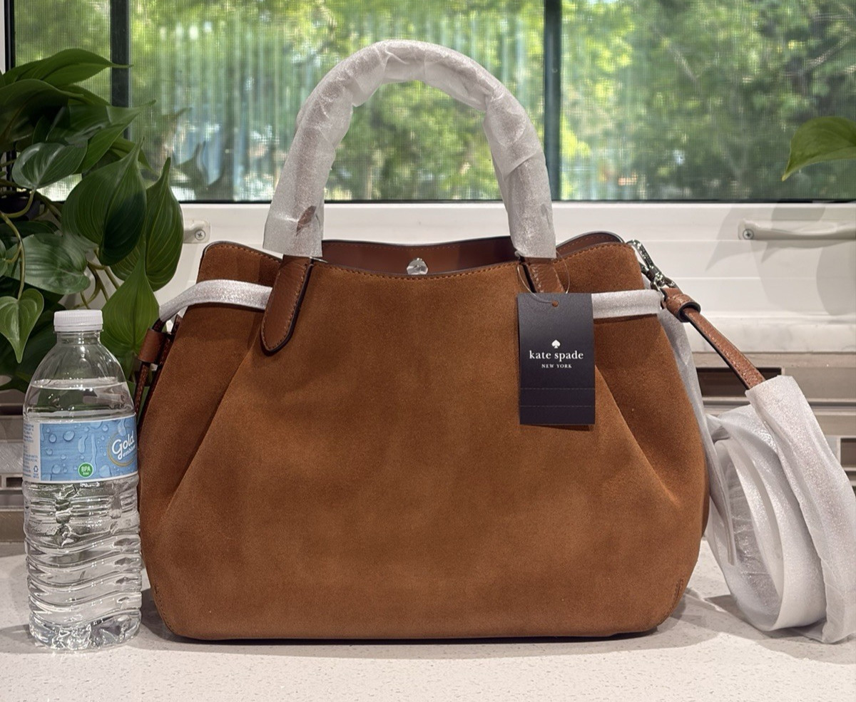KATE SPADE DUMPLING LARGE SATCHEL SHOULDER HOBO BAG TOTE GINGER BROWN SUEDE