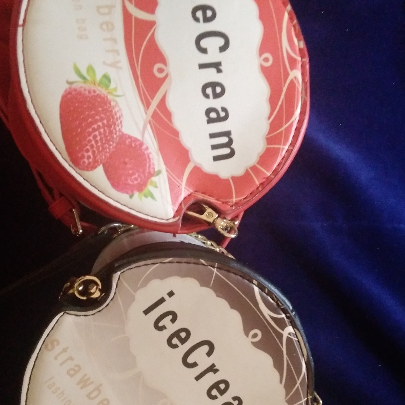 Ice Cream Strawberry Cup Novelty Crossbody Bag, Chain Detachable Strap, Zip