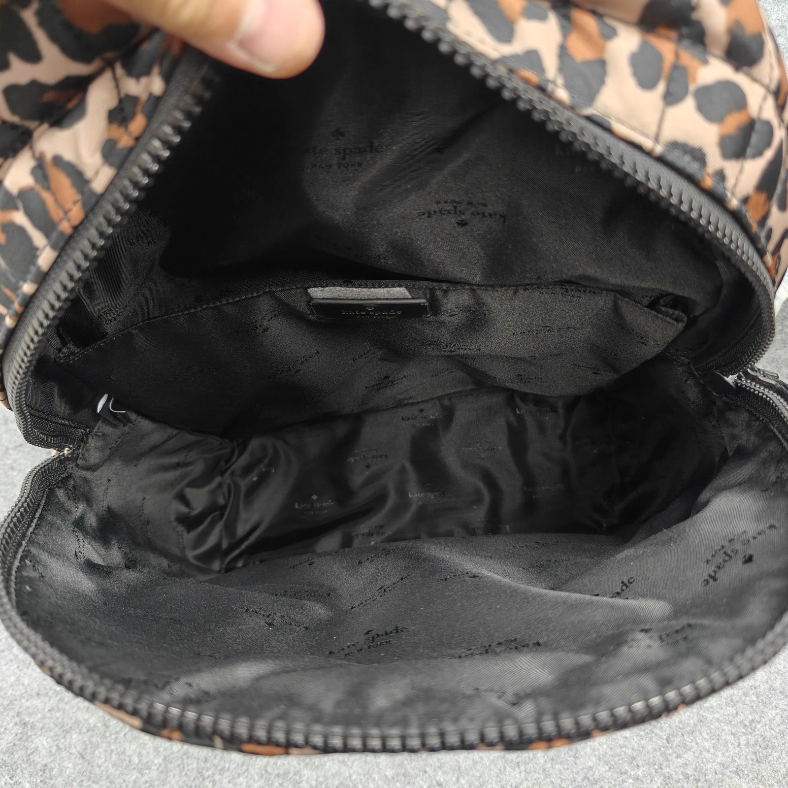 Kate Spade Backpack Womens Medium Brown Leopard Print Nylon Quilted Zip Camden