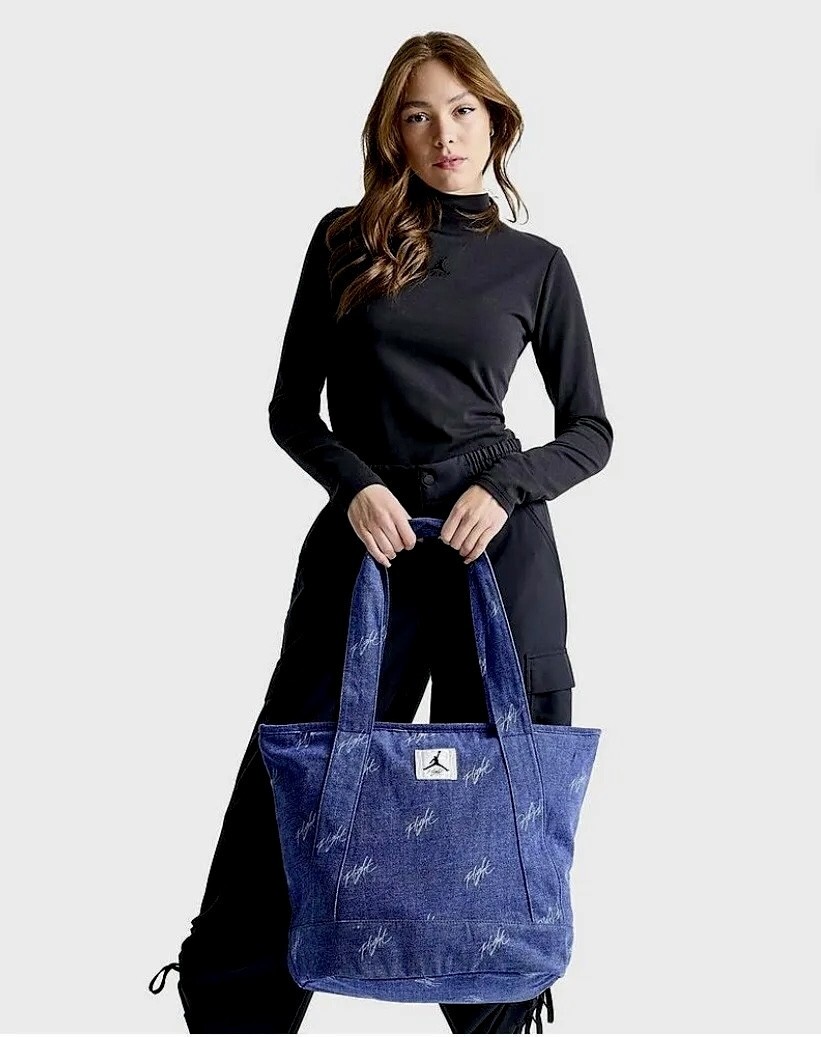 Nike Air Jordan Jump Flight Blue Denim Tote Travel Shopping Bag Zip WA0912-571