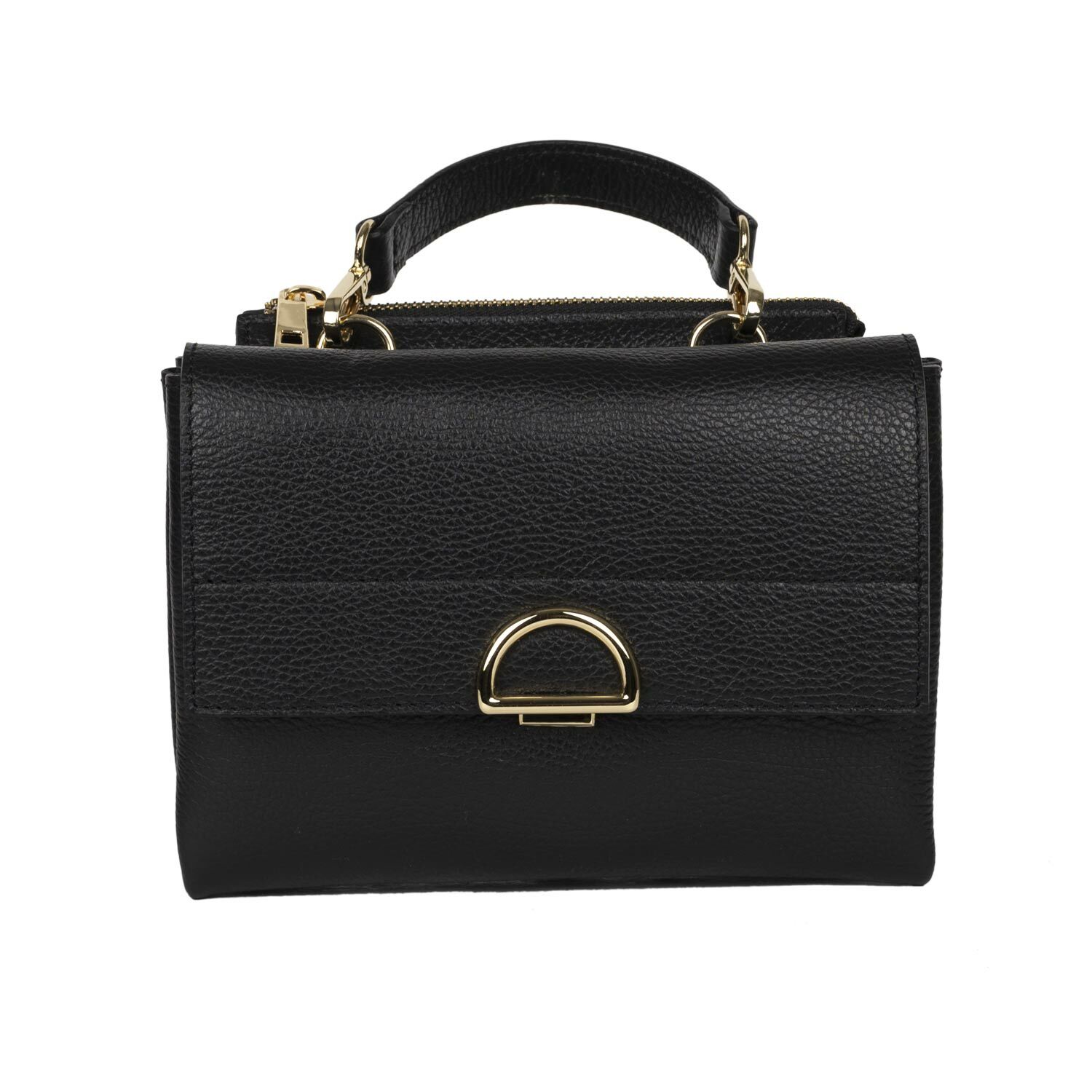 Schultertasche Leder Schwarz Crossbody Italien Sholulder Bag Italy zwei Taschen
