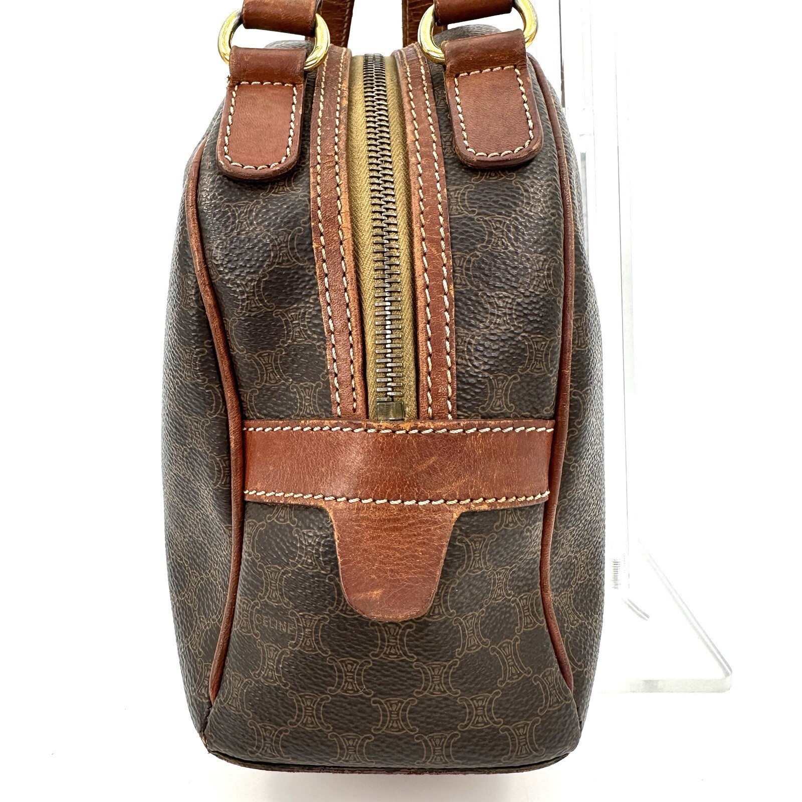 DDP Auth CELINE Vintage Macadam Monogram Leather Top Handle Bag Triomphe Vtg