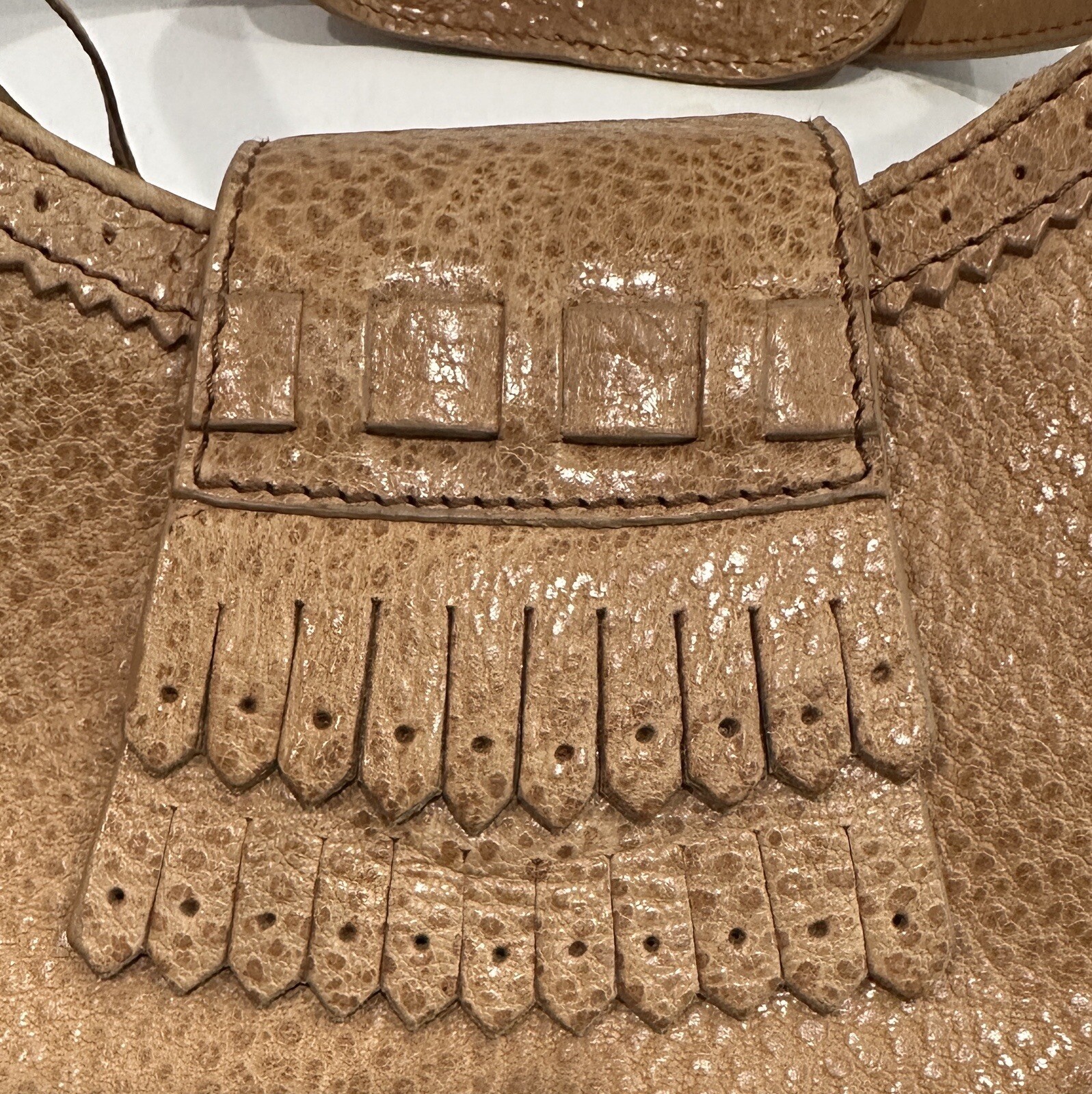 Via Spiga Camel Tan Kilt Front Pebbled Leather Small Shoulder Bag EUC A++ 11