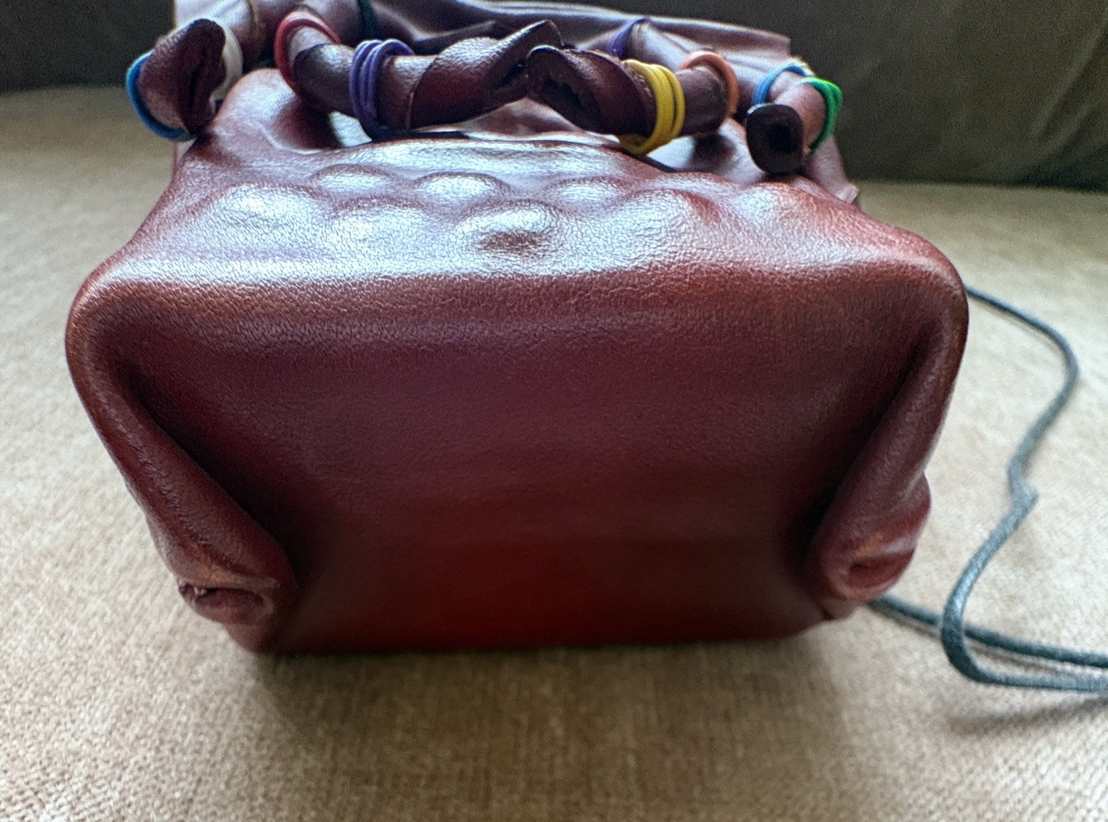 Signed Deborah Einbender Pursona Leather Face Drawstring Purse Wearable Art