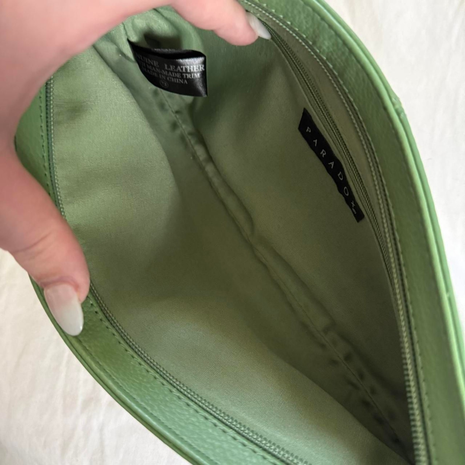 PARADOX Green Pebbled Leather Horsebit Baguette Shoulder Bag Y2K Clasp Handbag