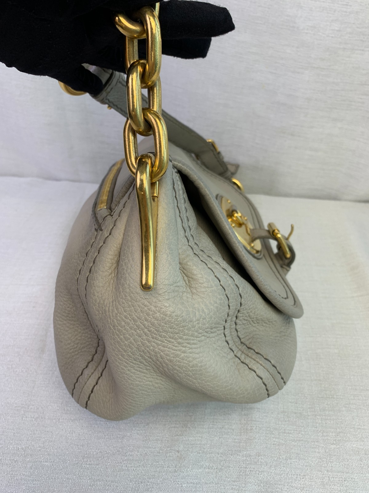 Authentic Prada Light Grey Grained Coated Material Chain Shoulder Bag/WJ06105609