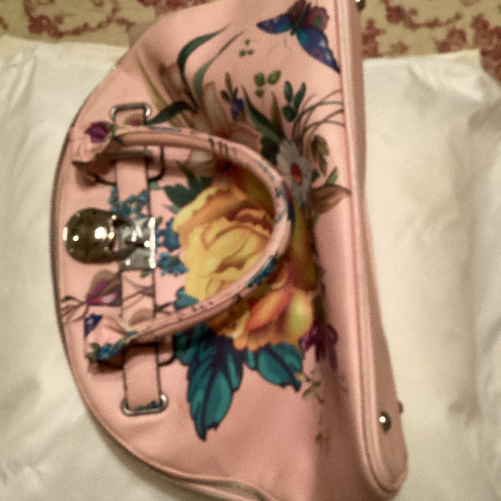 Women’s Pink Floral Satchel Top Handle Bag Zip Closure Inner Pockets
