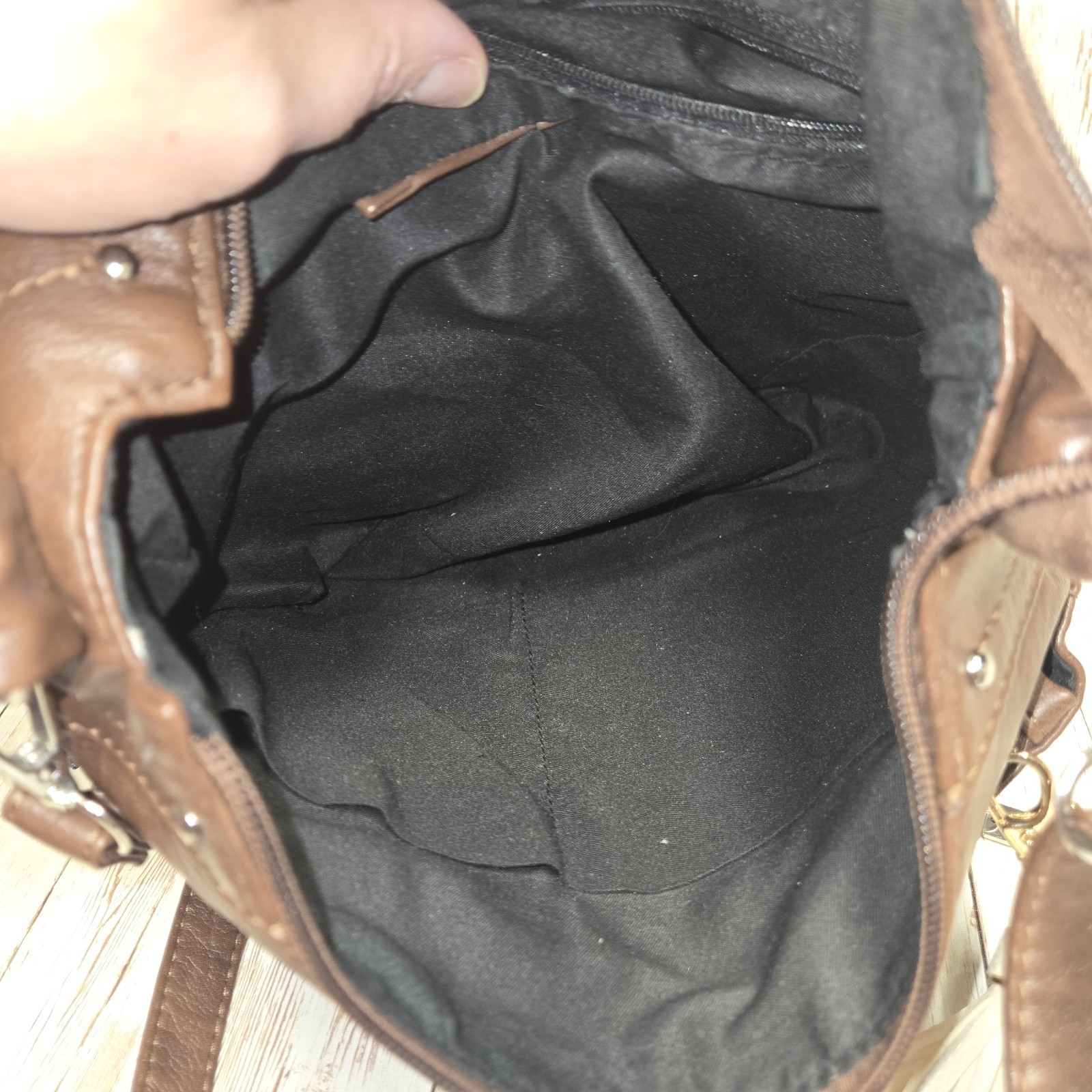 Sam & Hadley Brown Crossbody Purse Faux Leather Multi Zip Bag Tassel 11 Inch