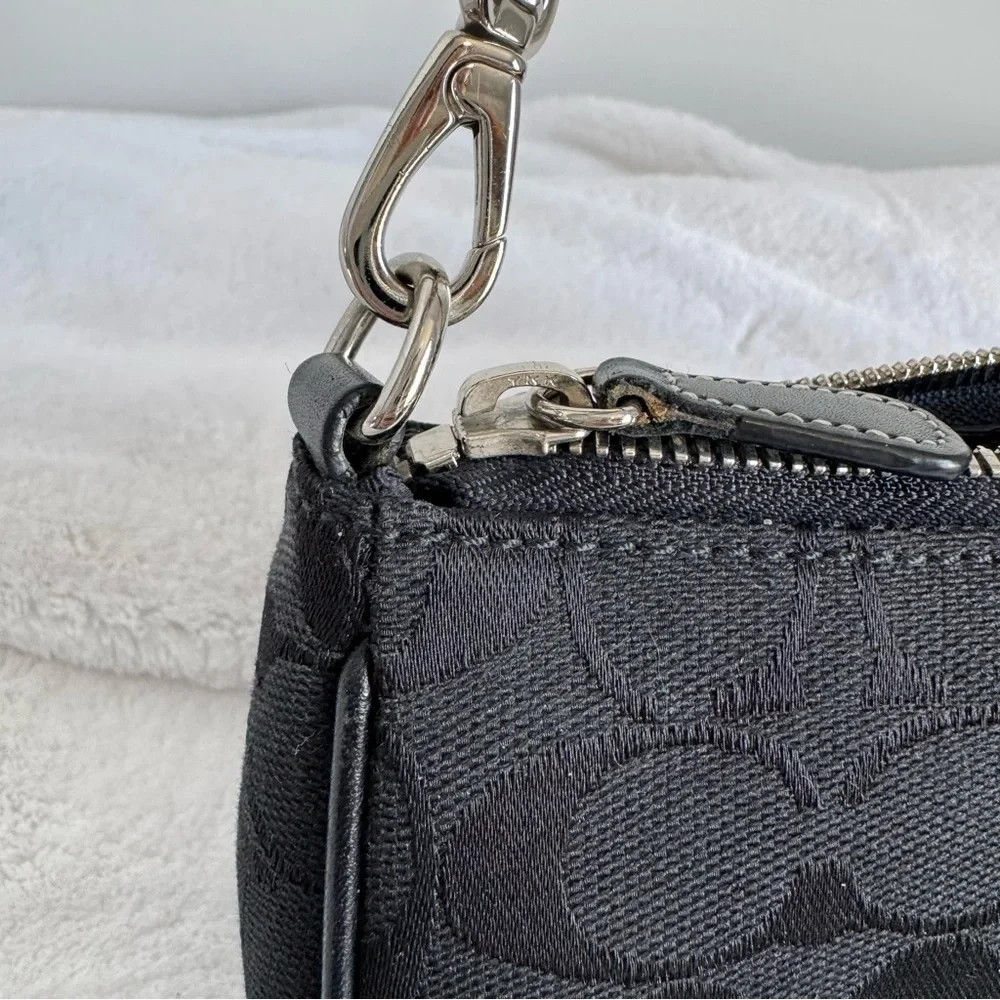 Coach 6094 Black Signature Demi Pouch Bag Canvas Leather Mini Shoulder Y2K