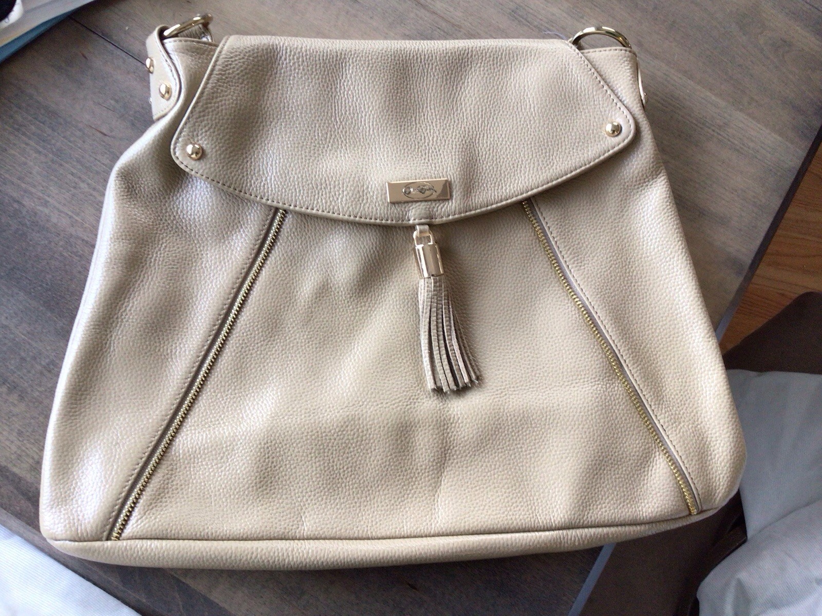 ONNA EHRLICH KELLY HOBO Off White Leather Shoulder Shopper Bag Purse