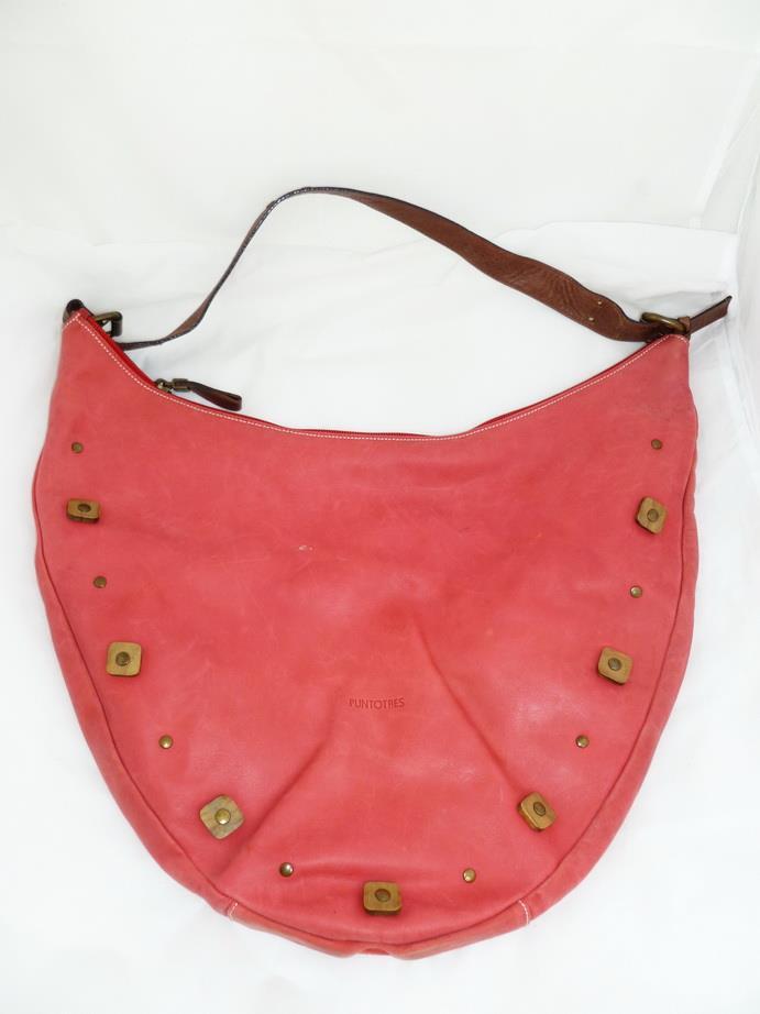 PUNTOTRES USED PINK DULL FINISH LEATHER XLARGE SHOULDER BAG/HOBO BARCELONA SPAIN