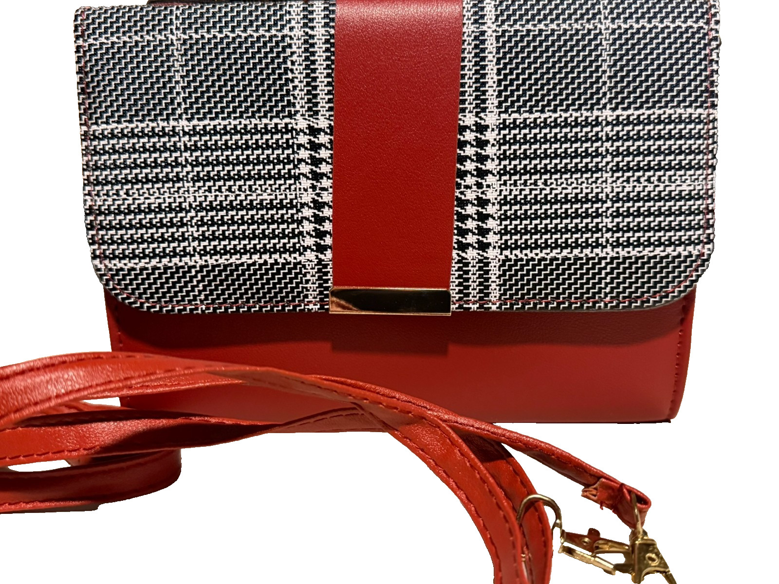 Red Plaid Faux Leather Crossbody Bag Handbag Cute Small Purse Christmas Gift