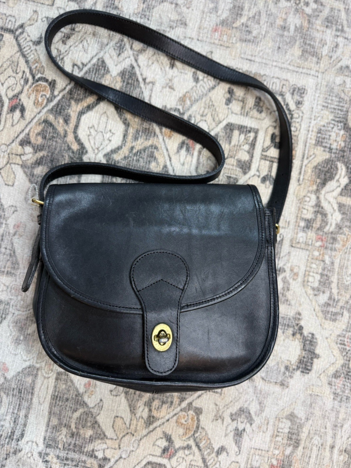 VTG Classic Prairie Saddle Thick Leather Flap Handbag Satchel Crossbody Bag 90’s
