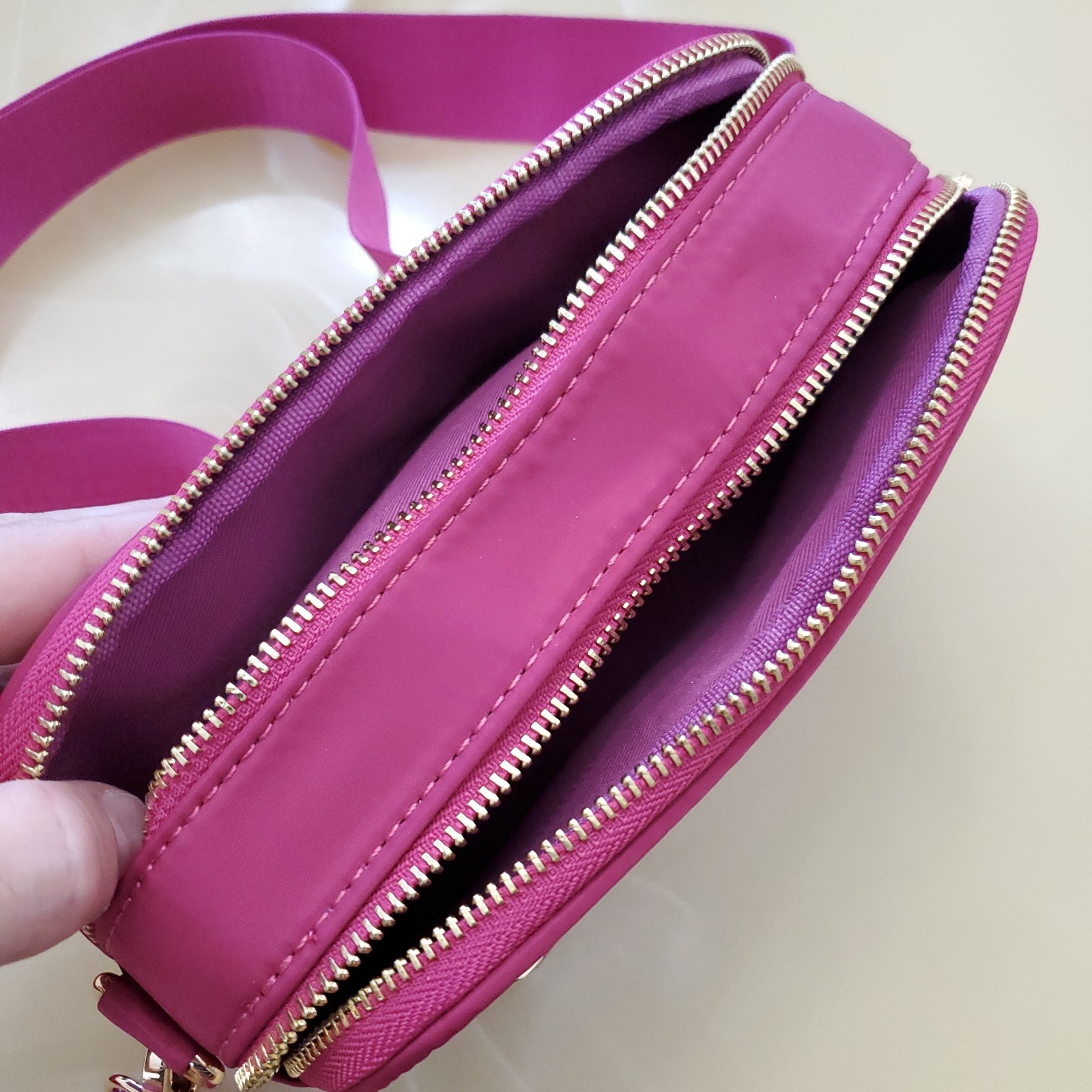 MERSI June Nylon Crossbody Bag in Magenta with Gold Hardware