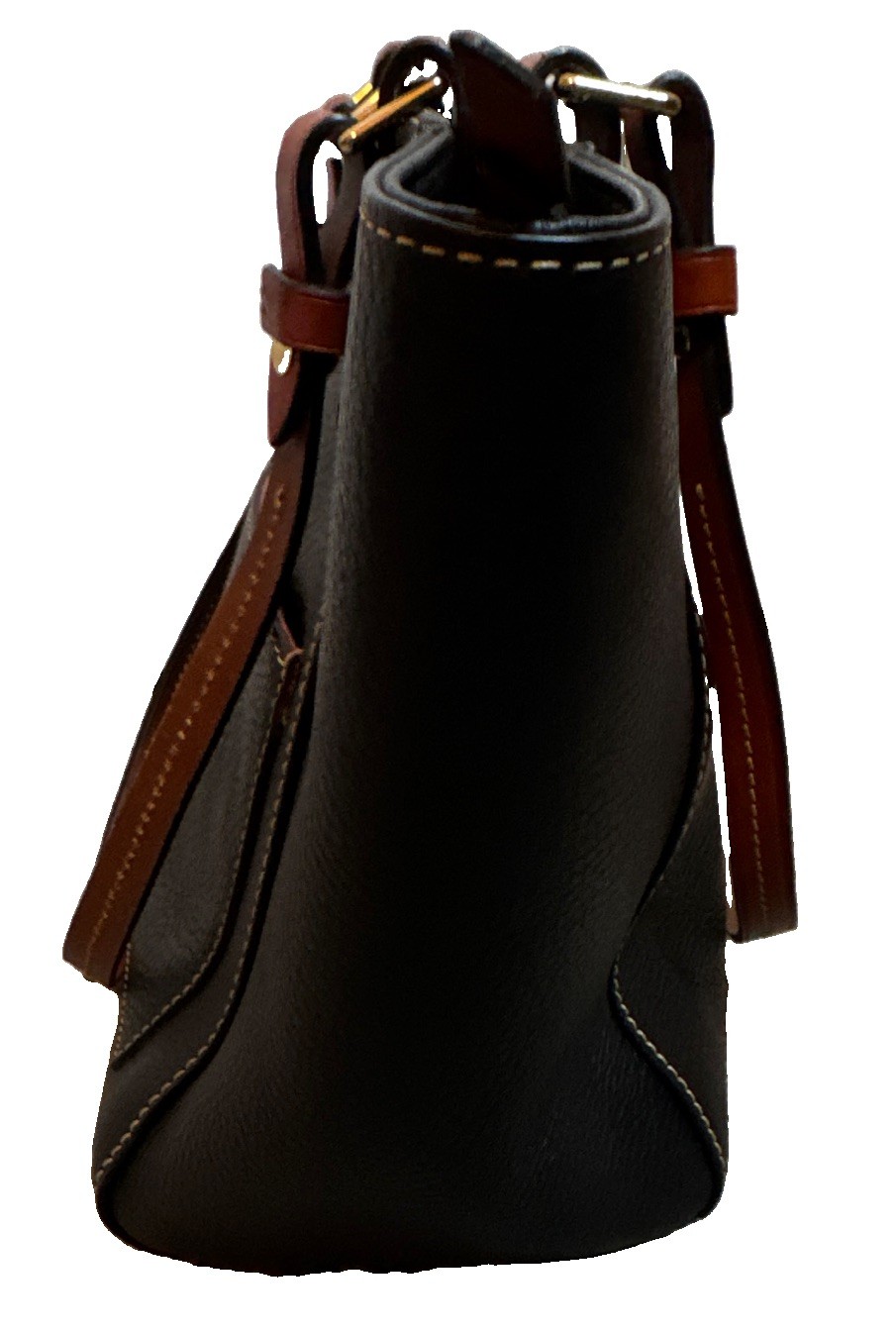 Dooney & Bourke Black Pebbled Zip Tote, Red Lining, Pockets, Gold Hardware