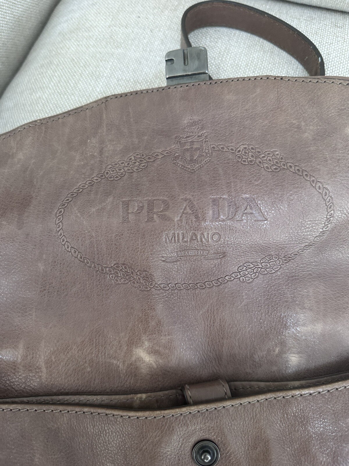 PRADA Brown Leather Crossbody Messenger Bag Laptop Briefcase Career Vintage