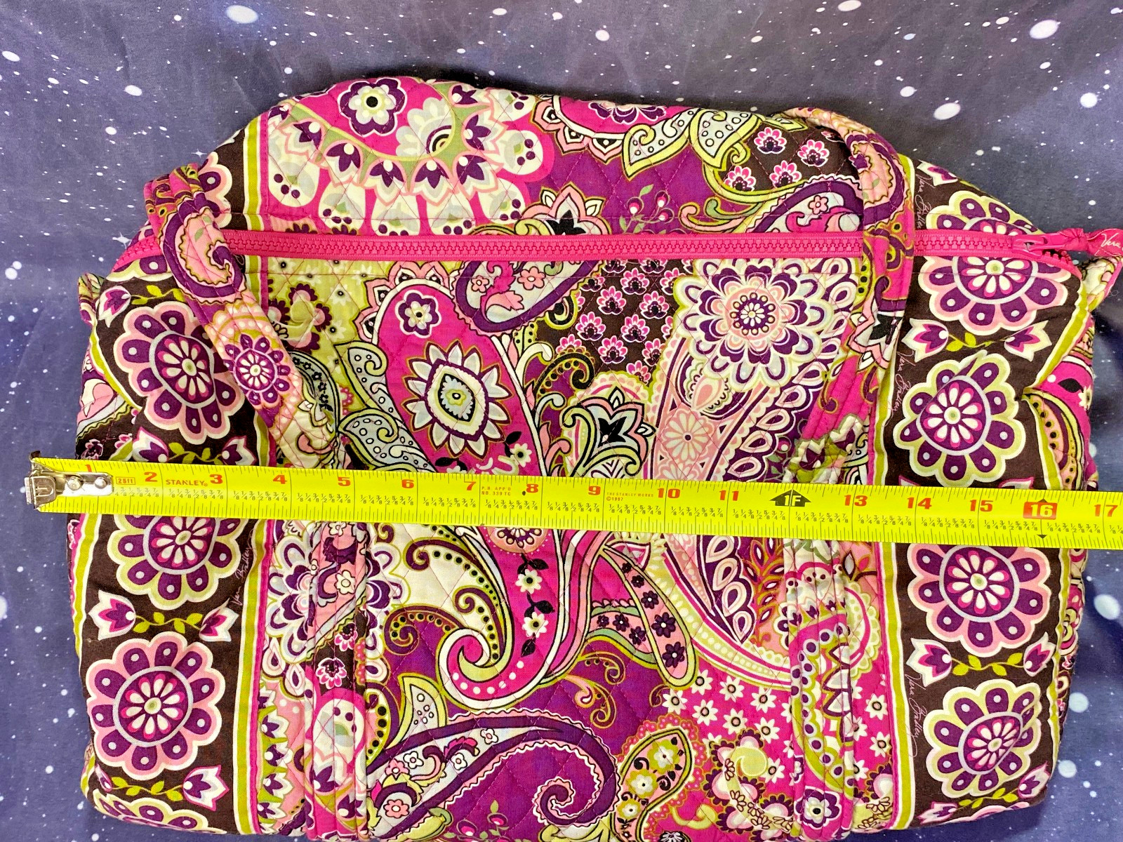 Vera Bradley Duffel Bag Very Berry Paisley Pattern Shoulder Straps with ID Tag