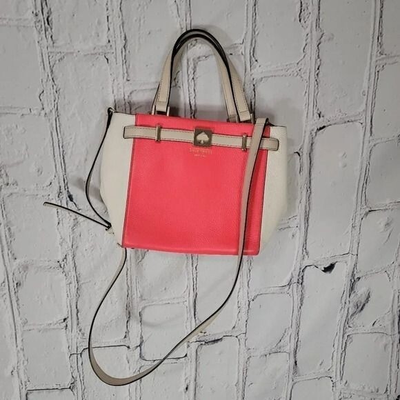 KATE Spade Houston Street LEO Two Tone Coral Sm Leather Handbag Purse Summer