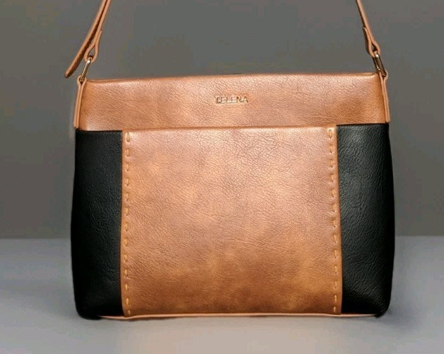 TELENA BROWN BLACK VEGAN LEATHER CROSSBODY SHOULDER BAG ZIP TOP HANDBAG
