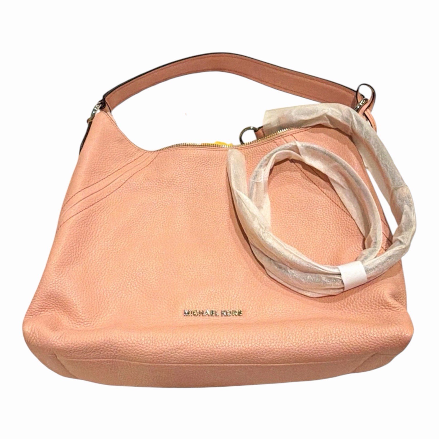 Michael Kors Pink Pebbled Shoulder Bag, Zip Closure, Strap & Charm, Pockets