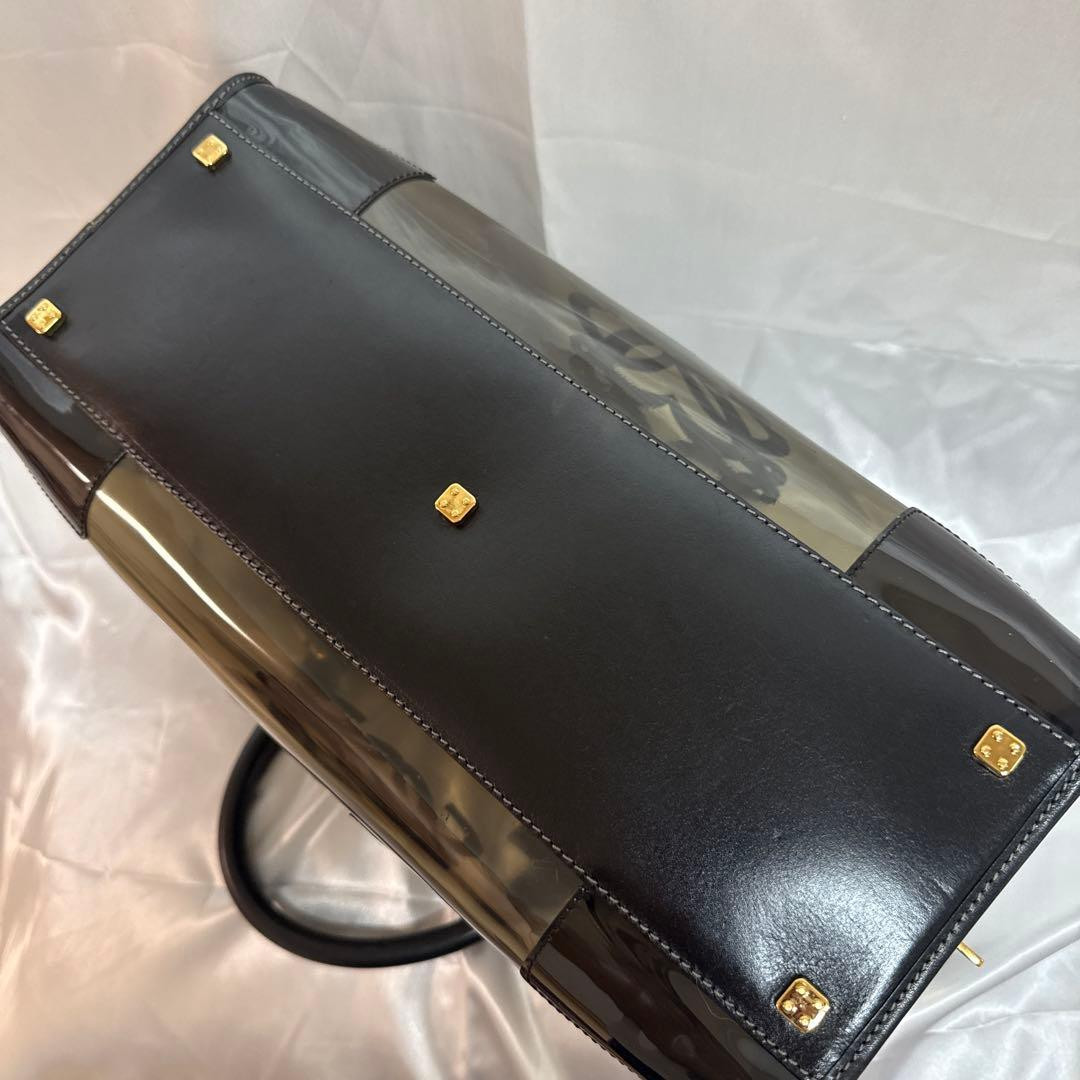 Loewe Amazona 36 Clear PVC Leather Handbag Black Anagram Gold Hardware Authe