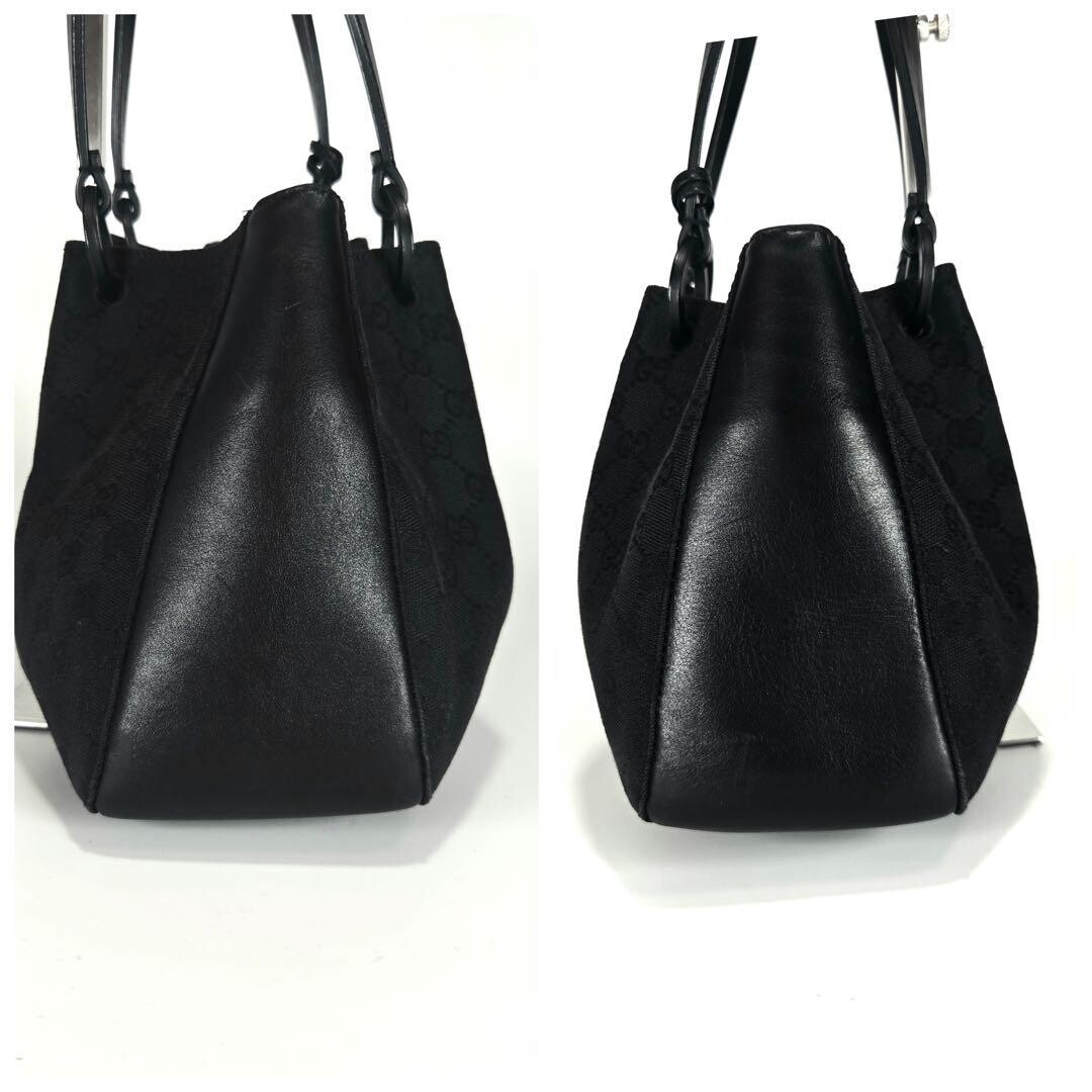 GUCCI Shoulder Tote bag GG canvas leather black Authentic From Japan