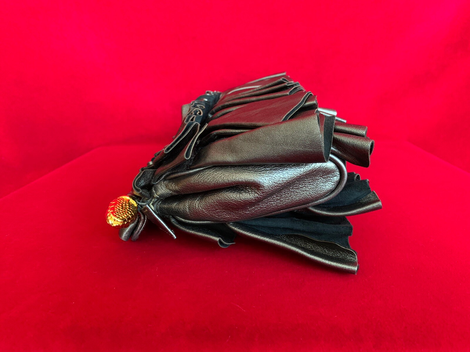 Roberto Cavalli Dark Silver Pewter Leather Ruffles Gold Hardware Clutch