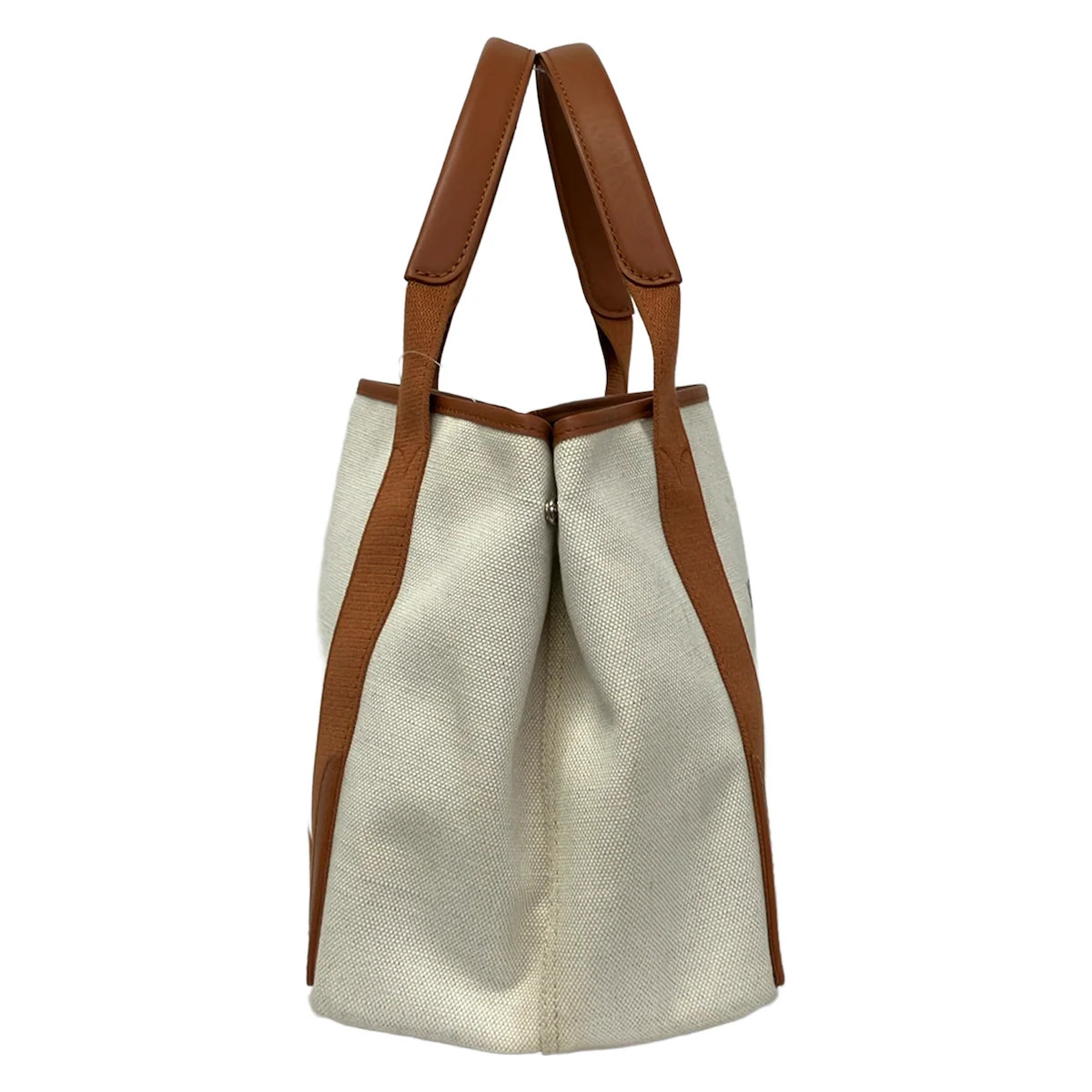BALENCIAGA Navy Cabas S 339933 White Brown Canvas Leather Tote Bag