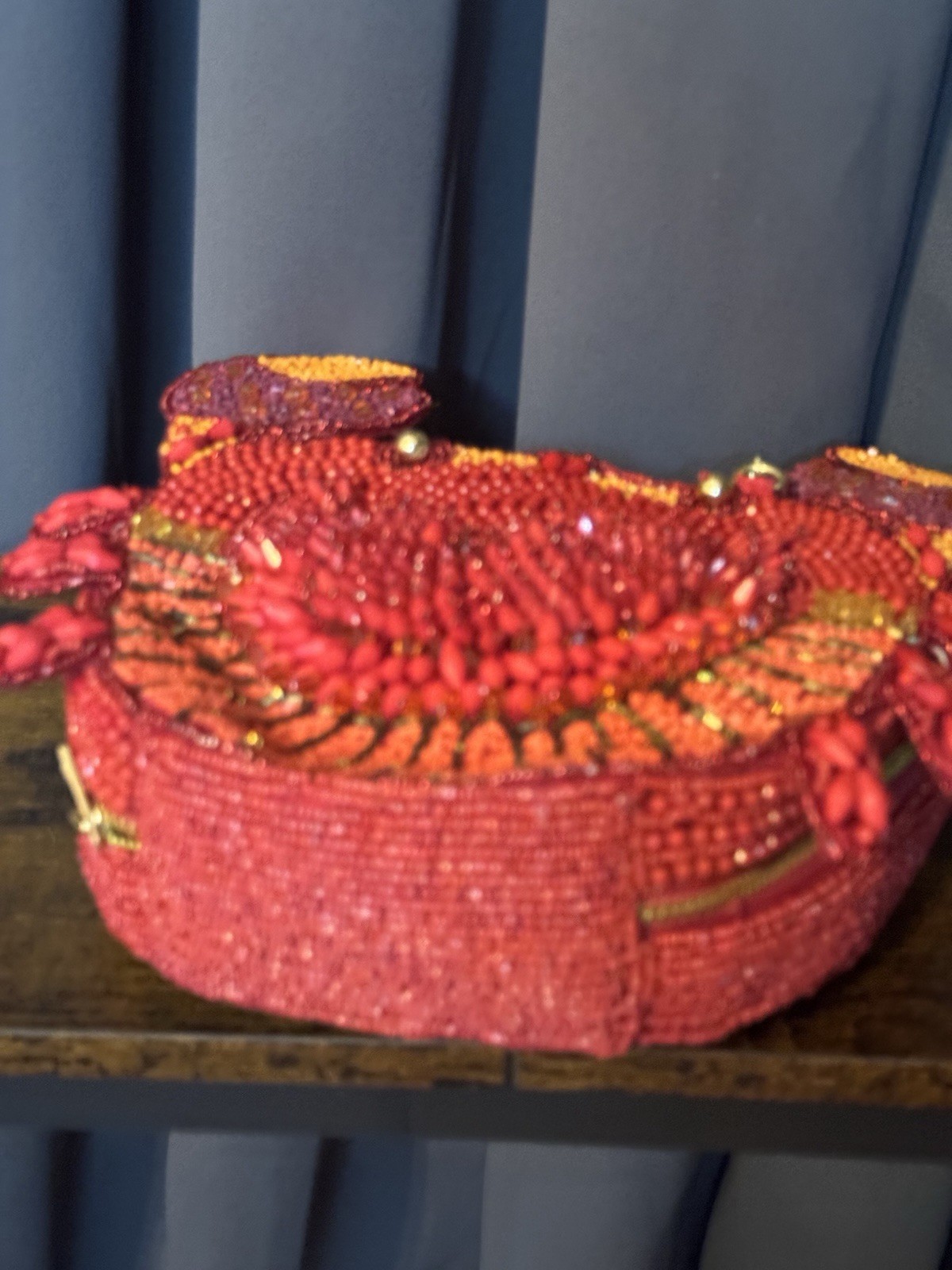 🦀 Red Beaded Crab Purse Crossbody Bag Coast Beach Statement Handbag NWT Viral