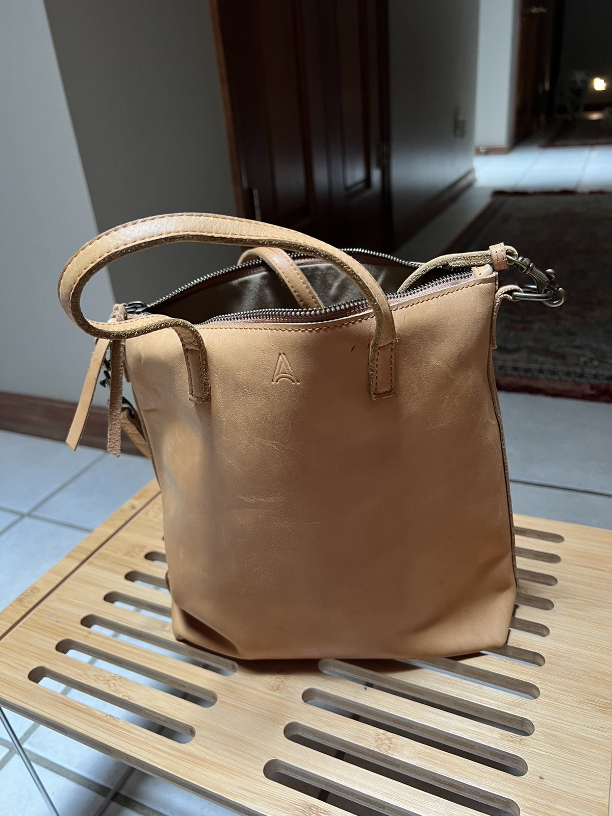 ABLE Leather ABERA Crossbody Tote Commuter Bag Purse Tan pre-owned