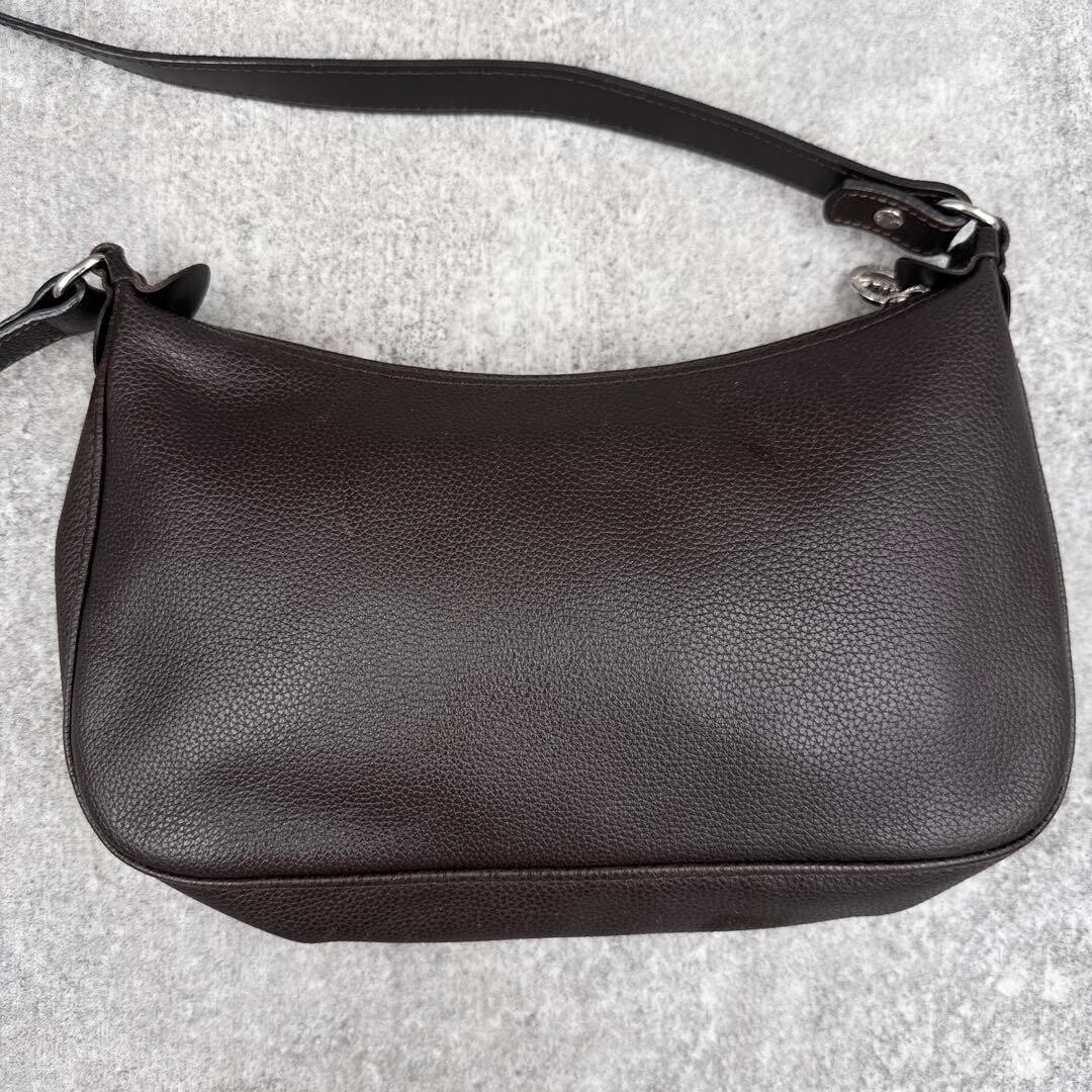 Longchamp Dark Brown Leather Crossbody Bag Pebbled Vintage Y2K Horse Logo 26cm