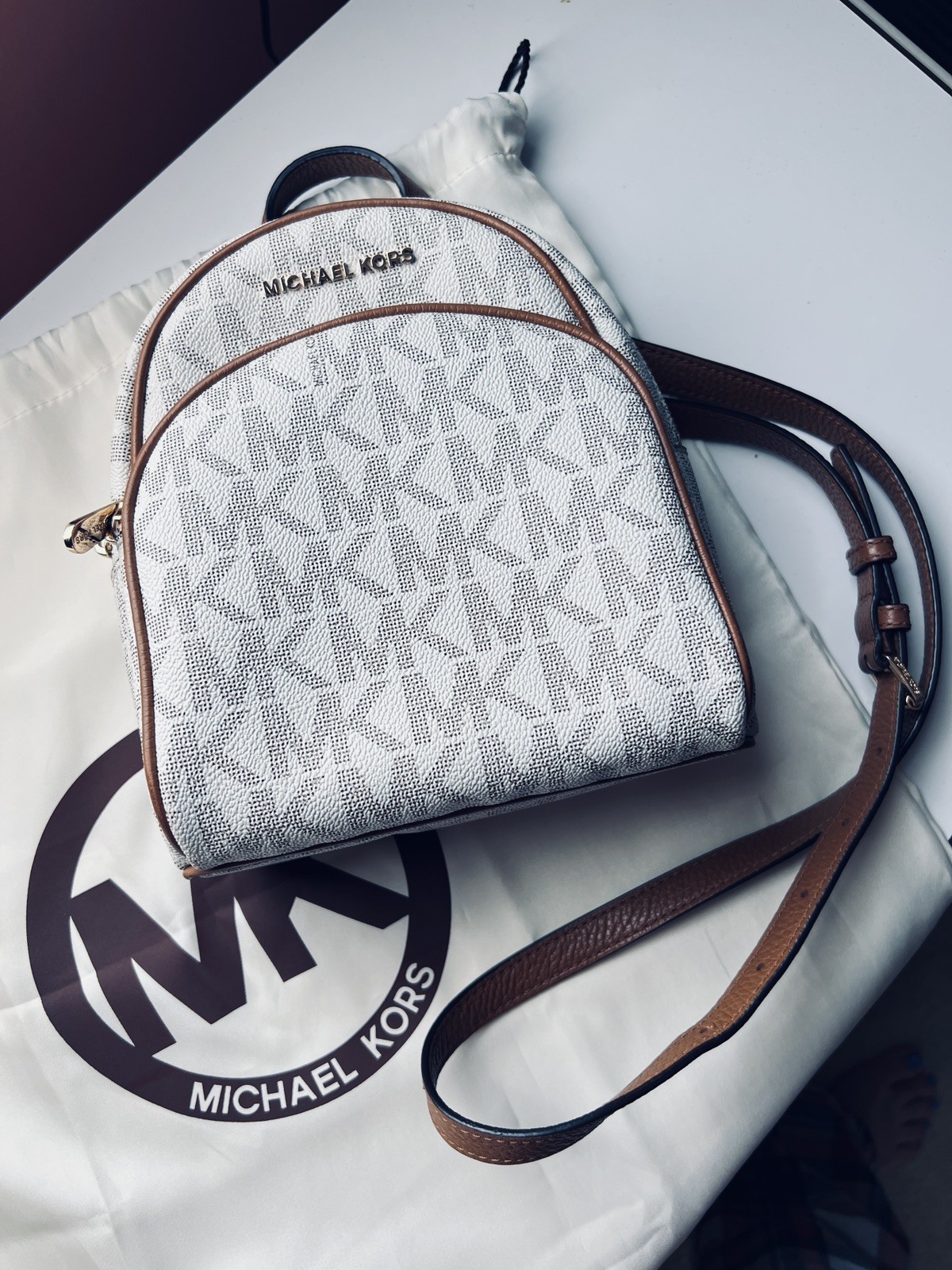 Michael Kors Mini Backpack Beige/Brown Leather