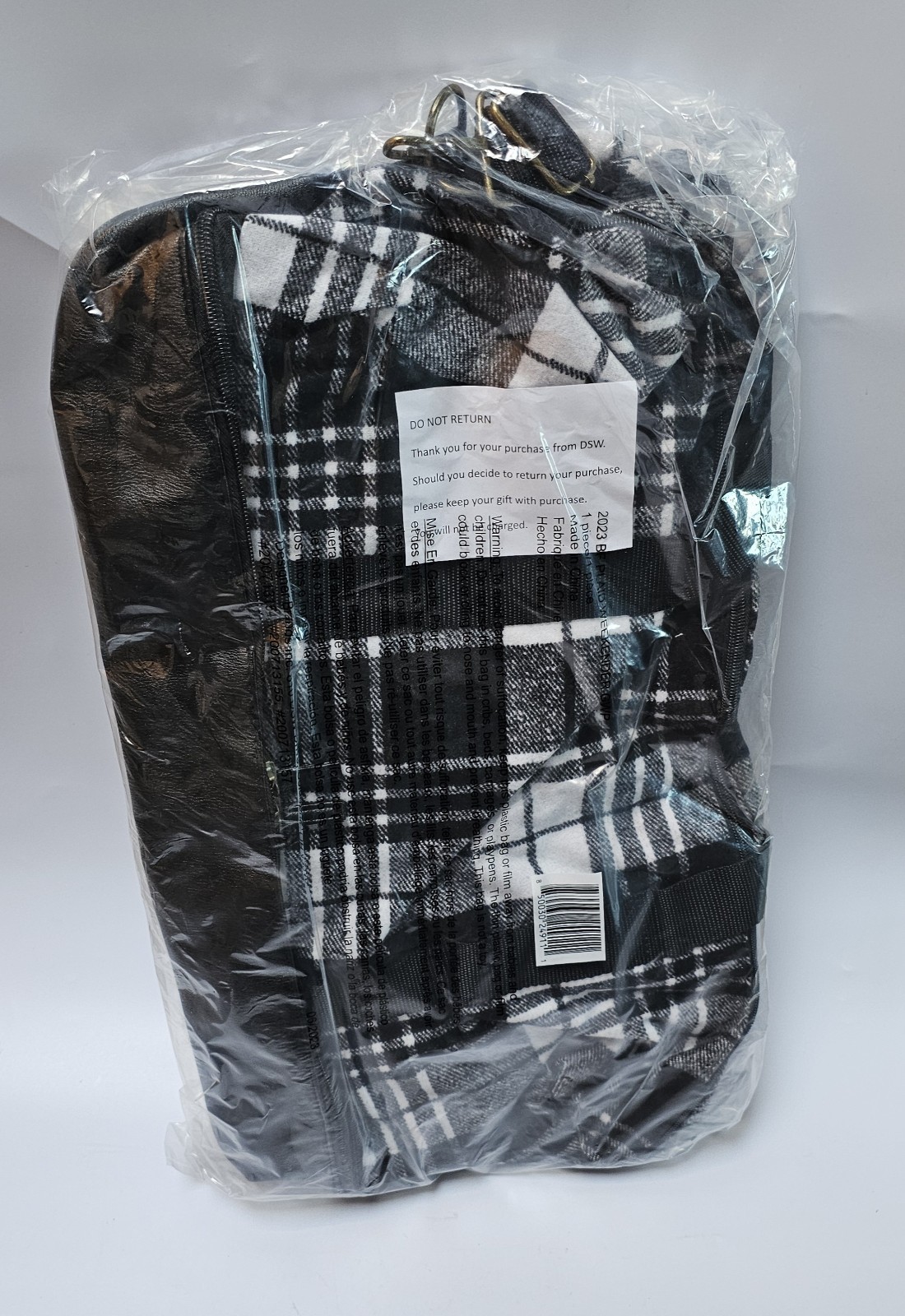 DSW Exclusive Black & White Plaid Weekender Bag Travel Carry On Bag