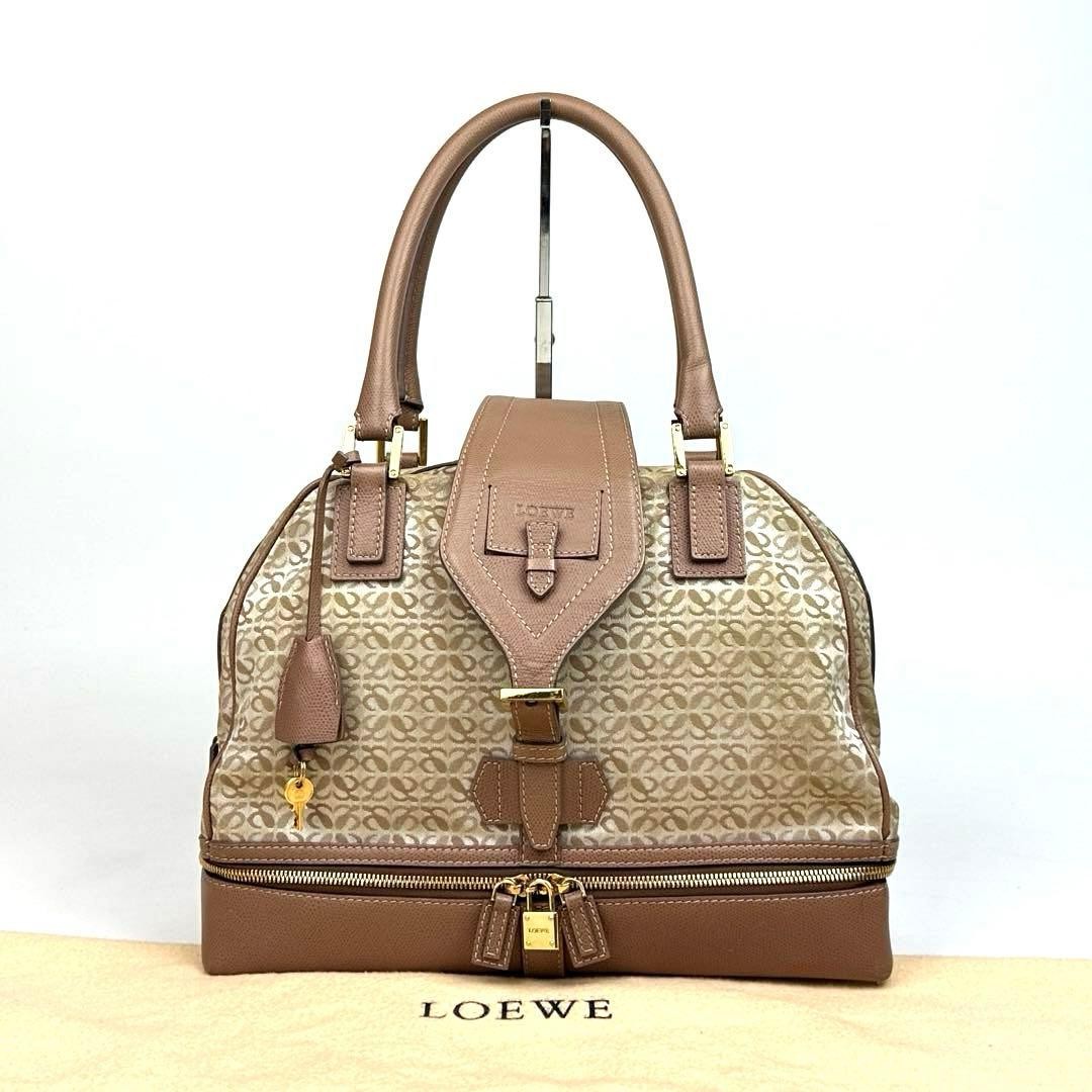 LOEWE Bowling Bag Traveler Repeat Anagram Canvas Leather Clochette Lock Dust Bag