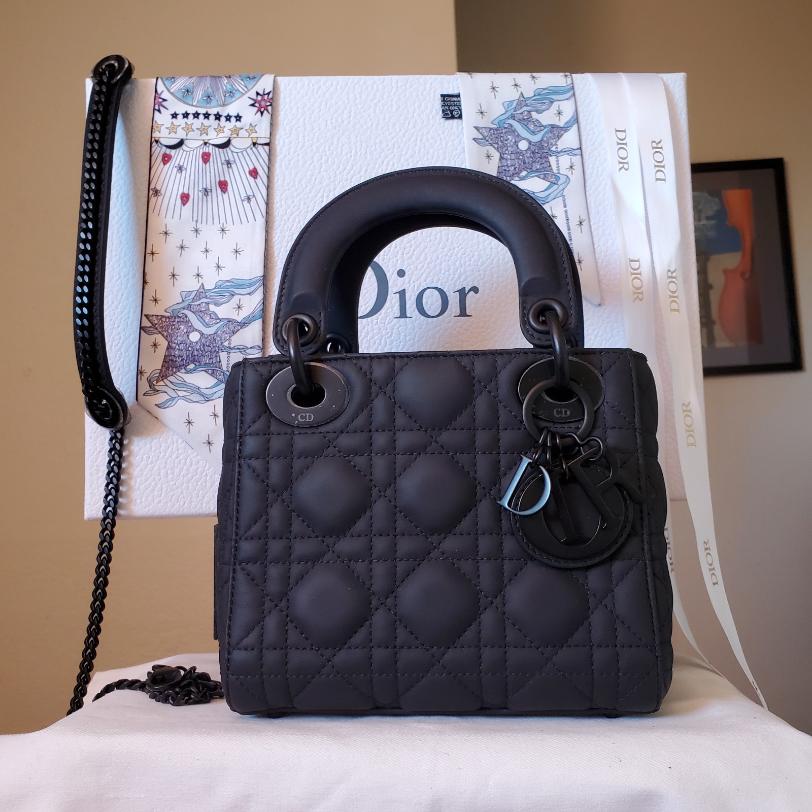 $5500 Lady Dior Black Matte Calfskin Black hw Mini Bag