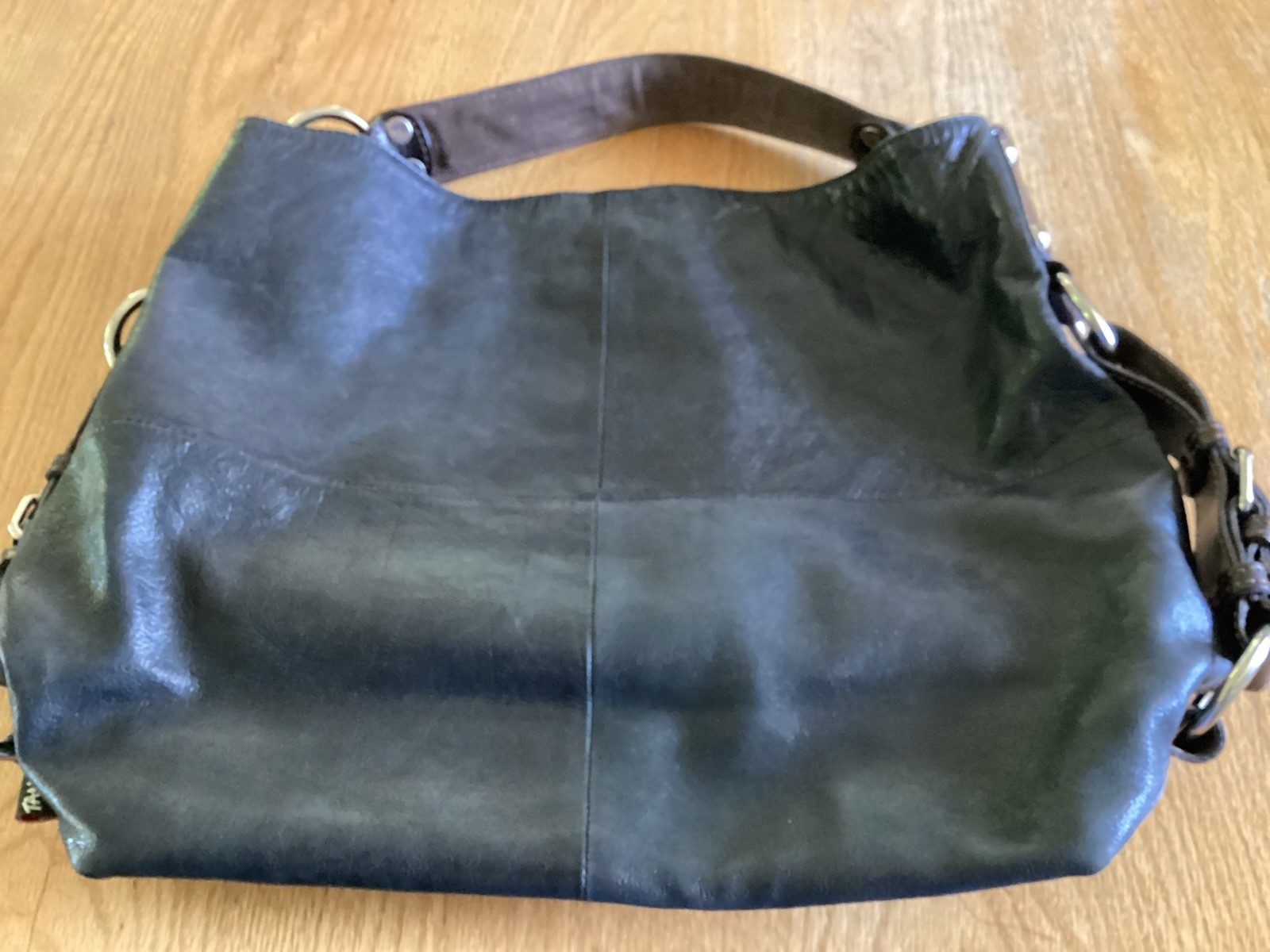 Vtg Tano Black Brown XL Leather Shoulder Satchel Bag