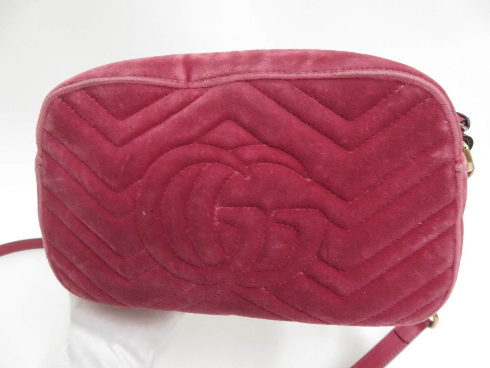 Authentic Gucci GG Marmont V Stitch Suede Chain Crossbody Shoulder Bag I#46131