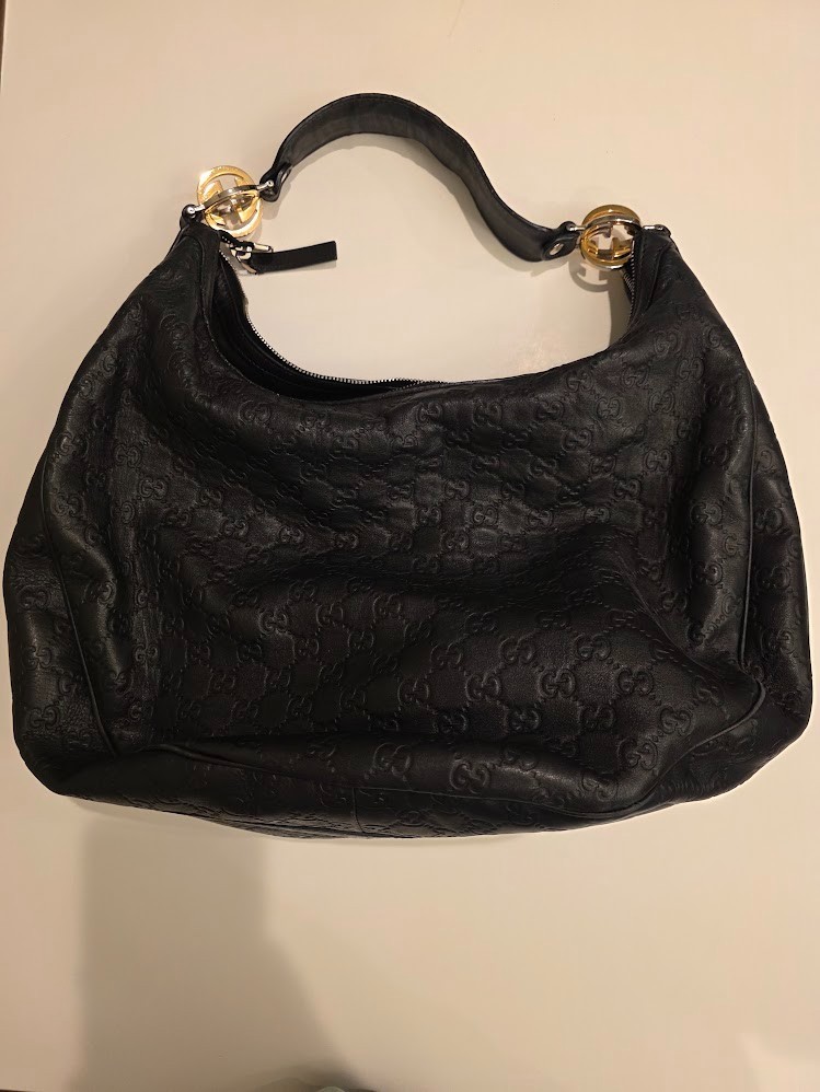 Authentic GUCCI Guccissima Leather Twins Large Hobo Bag Black