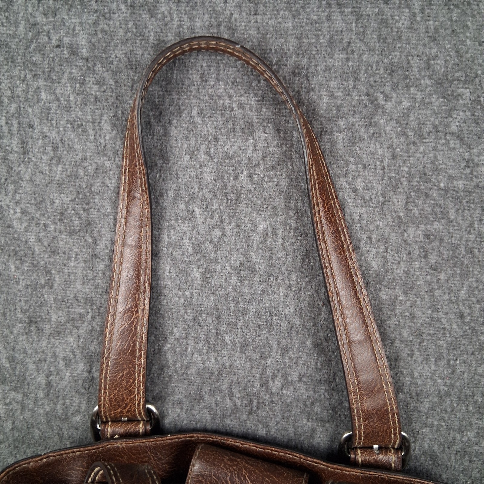 Fossil Signature Brown Fabric Leather Shoulder Handbag Satchel Bag Purse No Key
