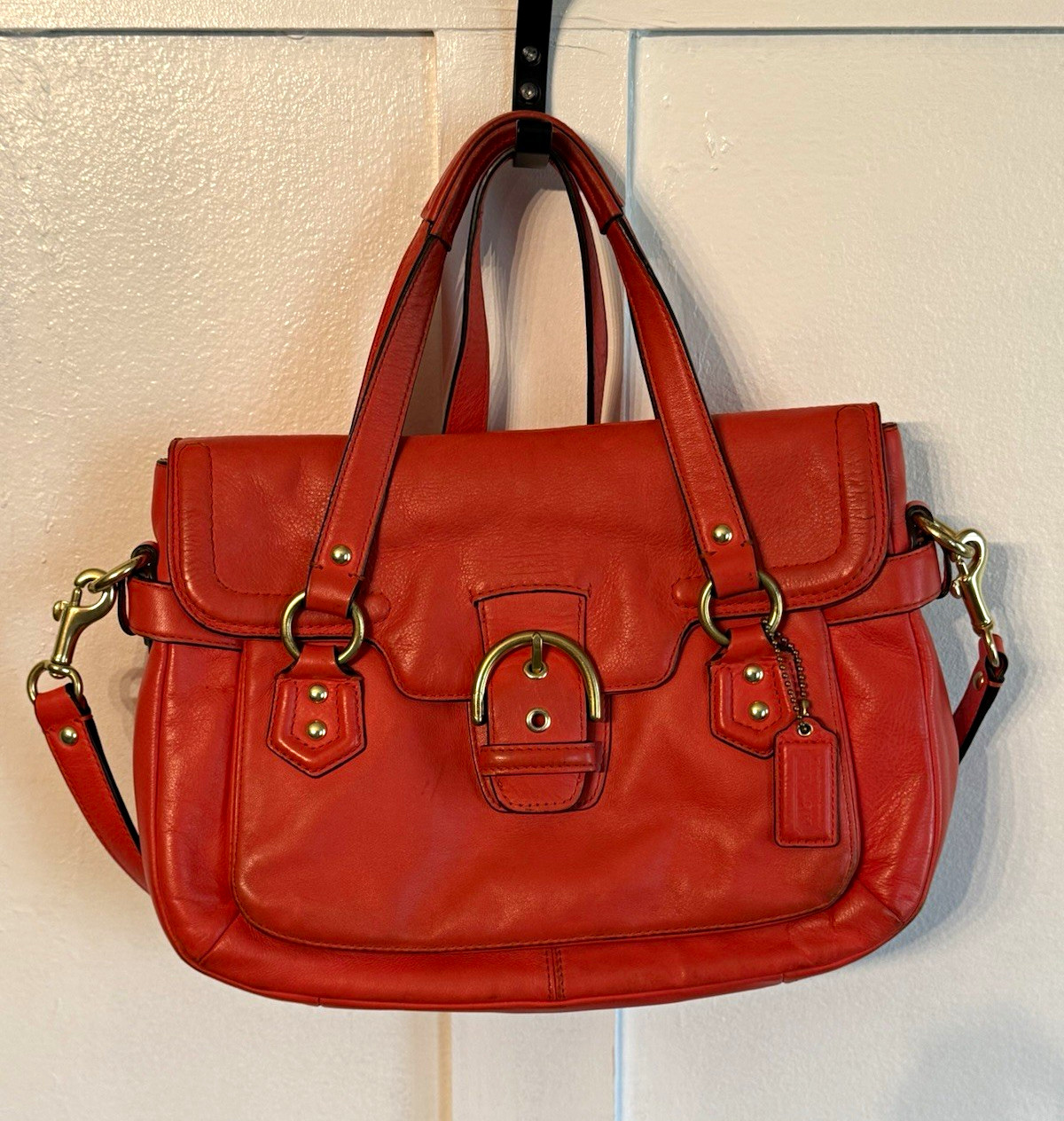 Coach Red Leather Satchel Gold HW Soho Flap Vintage Y2K Crossbody Handbag Purse
