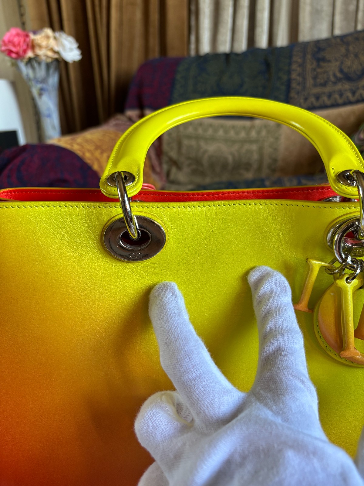 Christian Dior Classic Diorissimo Medium Tote Yellow/Orange Ombre- Pouch, Snaps