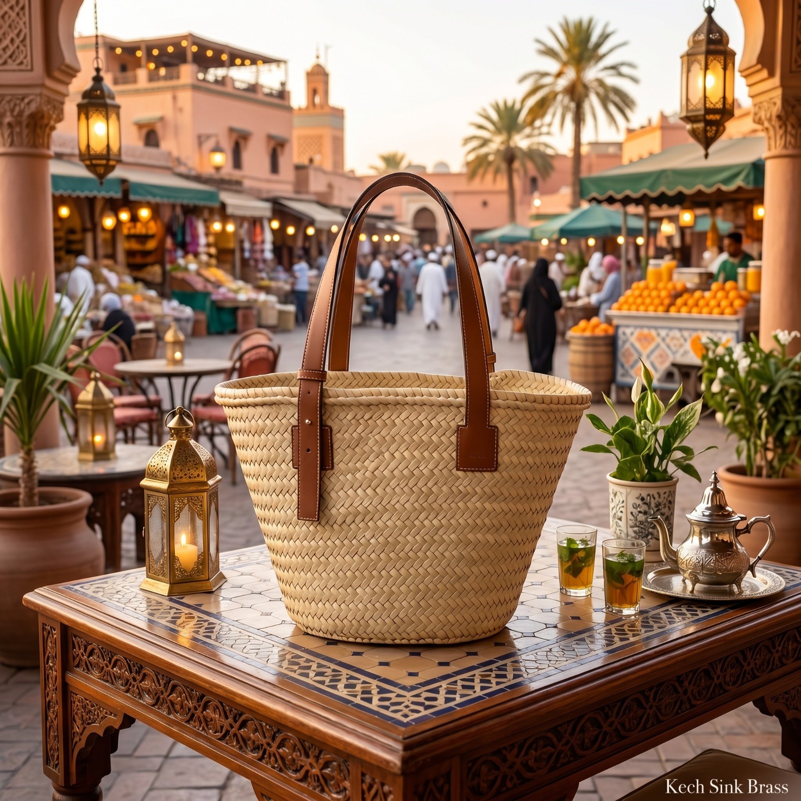 Handmade Moroccan Straw Basket Bag with Leather Handles – Beach Bag