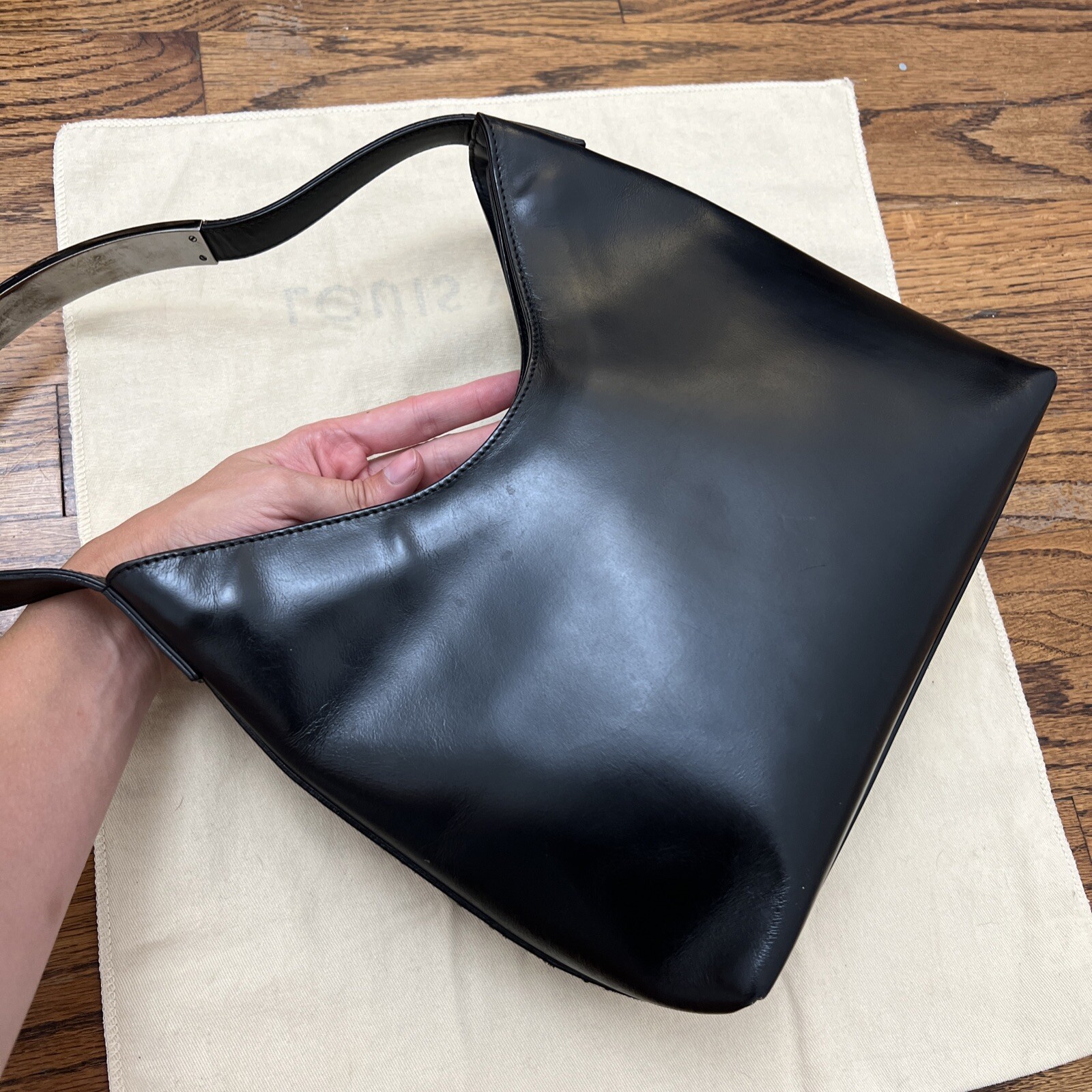 Gucci Handbag Shoulder Bag Leather Black Simple Design Italy See Photo
