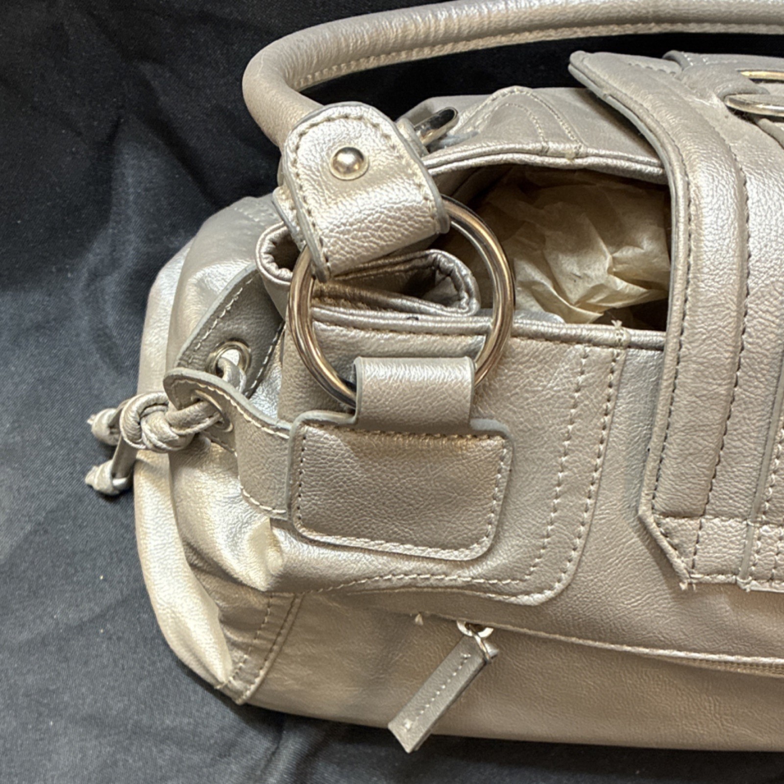 Apt. 9 Pewter Metallic Square Buckle Studded Satchel Strap Accent Handbag Y2K