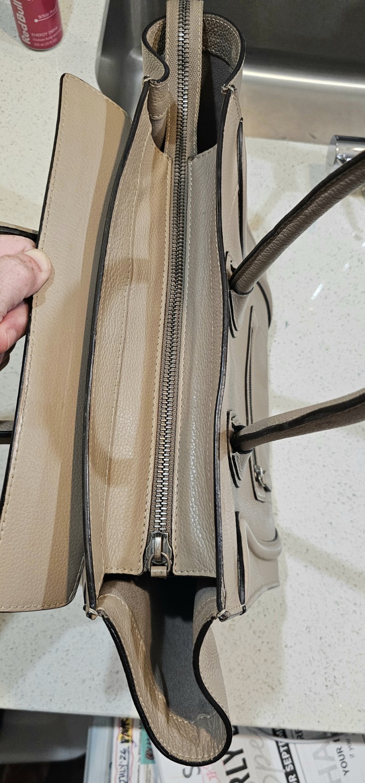 Authentic CELINE Mini Drummed Calfskin Luggage Tote In Dune
