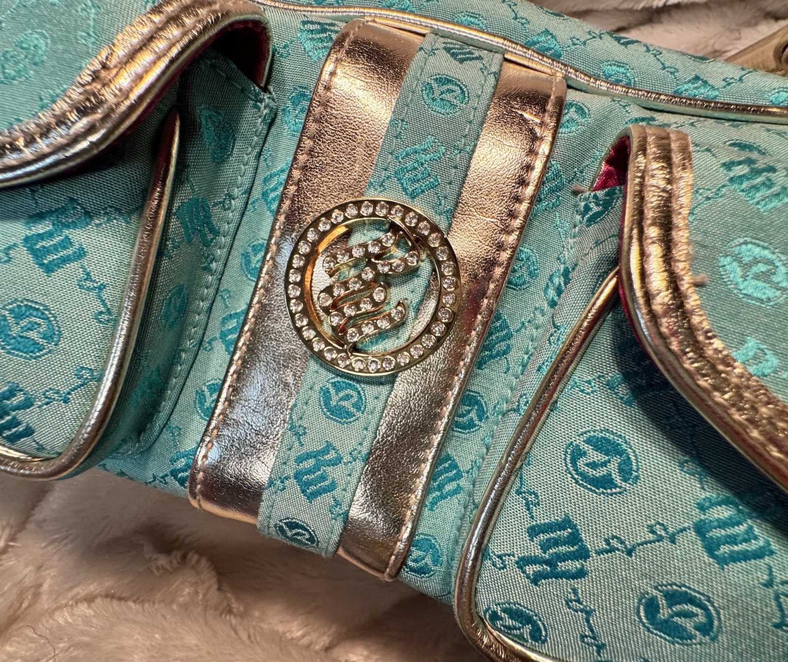 Vintage Y2K Rocawear Aqua Silver Hip Hop Streep Glam Purse Bag Handle Sparkle RW